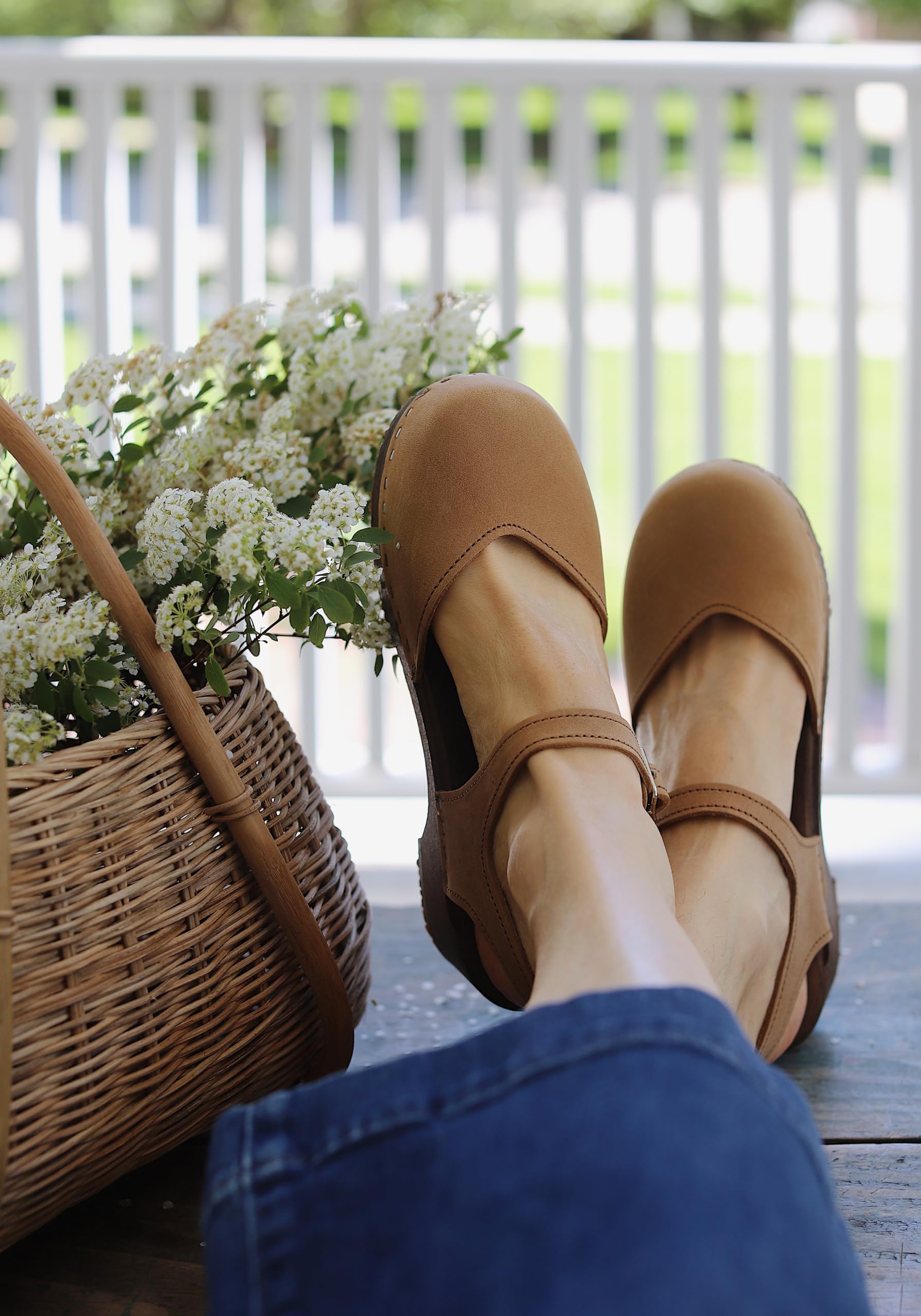 Sandgrens Handmade Swedish Wooden Clogs for Women - Comfortable Low Heel Summer Sandals | Saragasso Style | Perfect for Beach, Garden & Casual Outings