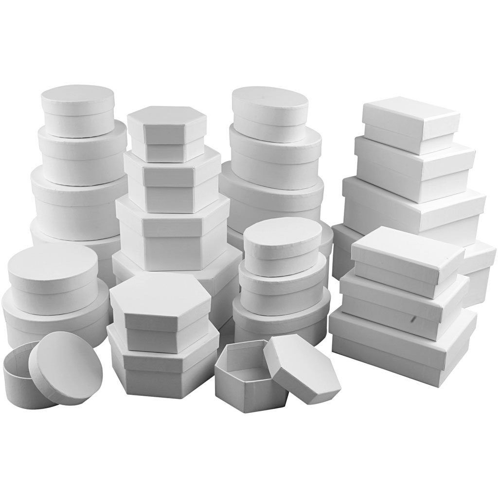 168-Piece Creative White Cardboard Box Assortment - Bulk Pack of Assorted Shapes & Sizes for Gift Wrapping, Storage & DIY Crafts