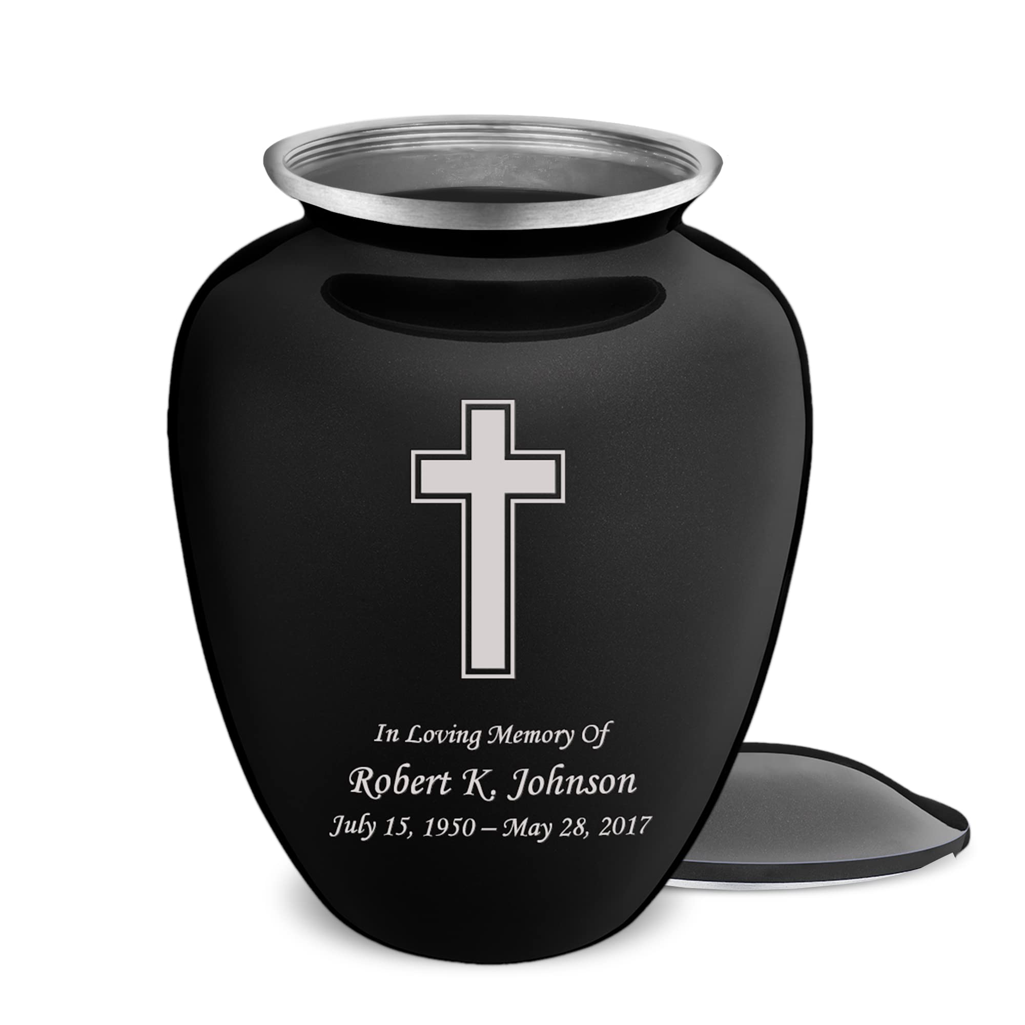 Geturns Personalized Simple Cross Cremation Urn for Ashes - Large Black Funeral Urn for Adults (200 lbs Capacity) - Perfect for Memorial Services & Home Display