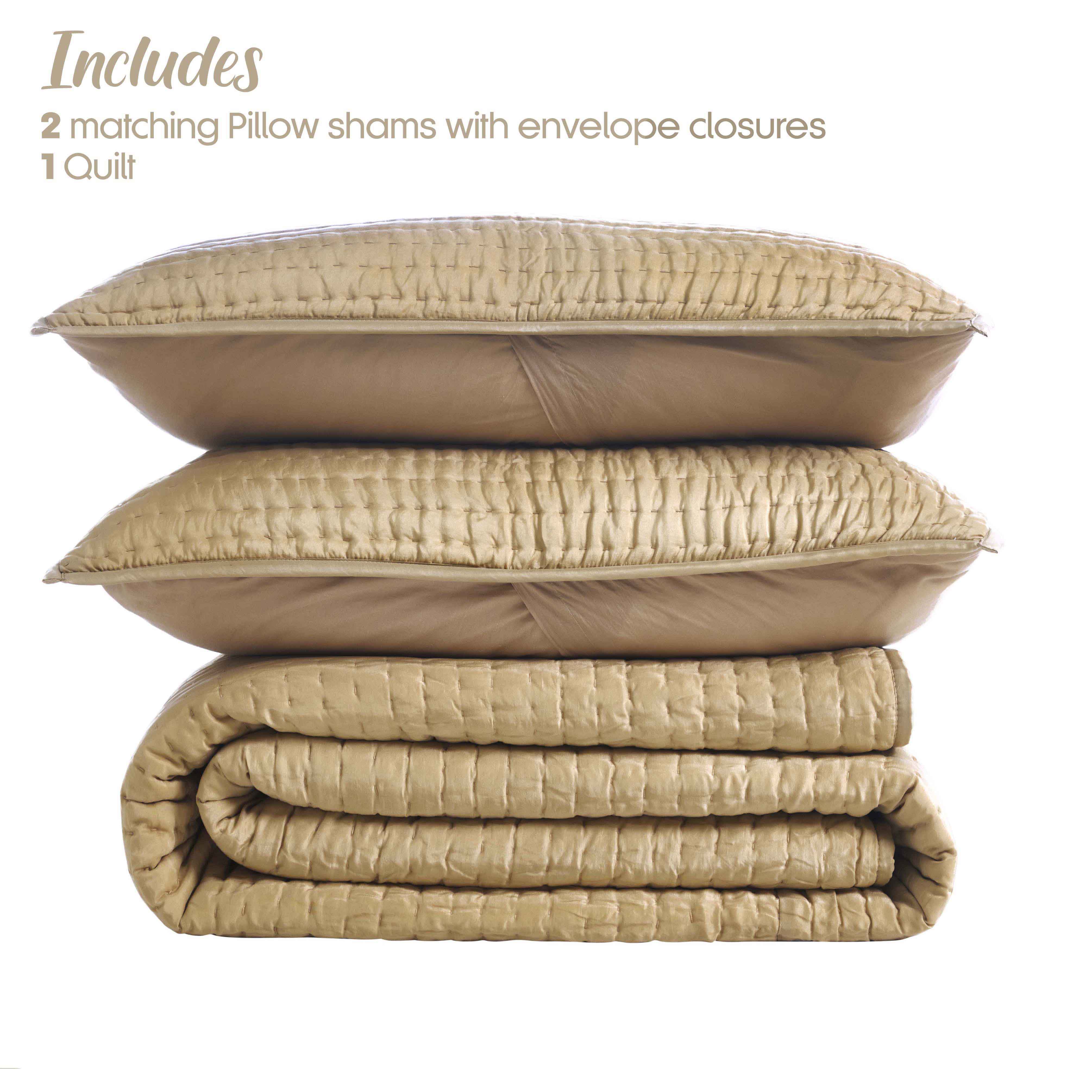 Bella 100% Pure Silk Pick Stitch Medium Weight Quilt & Sham Set - Queen Size Luxury Bedding for Elegant Bedroom Decor & Cozy Sleep