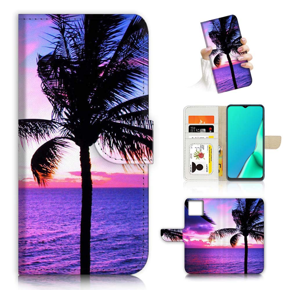 Premium Flip Wallet Phone Case for iPhone 13 Pro - A21747 Sea Beach Palm Tree Design | Slim Protective Cover with Card Slots & Magnetic Closure (Perfect for Travel, Work & Everyday Use)