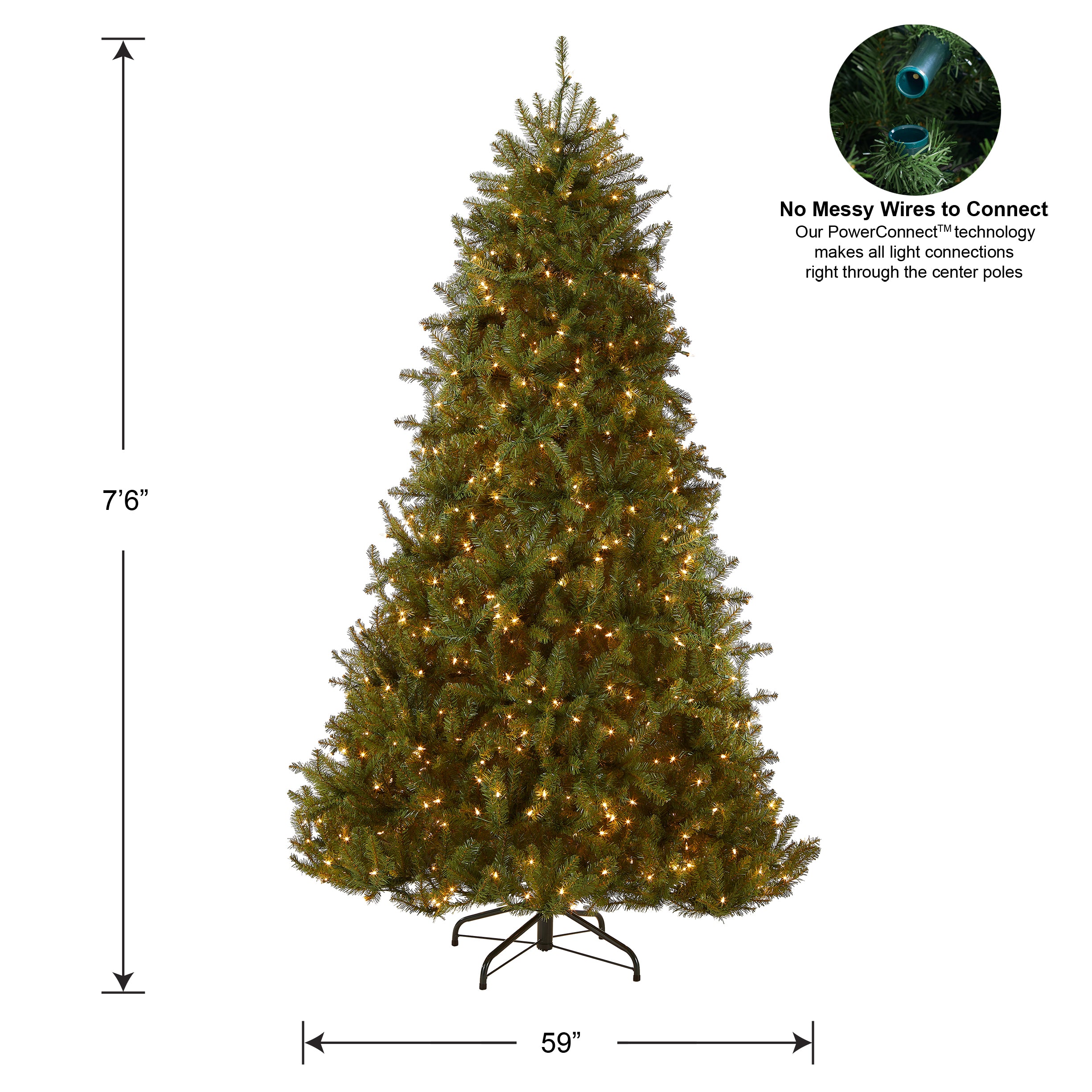 7.5 ft Pre-Lit Dunhill Fir Artificial Christmas Tree with PowerConnect Clear LED Lights - Perfect for Home, Office, and Holiday Decorations