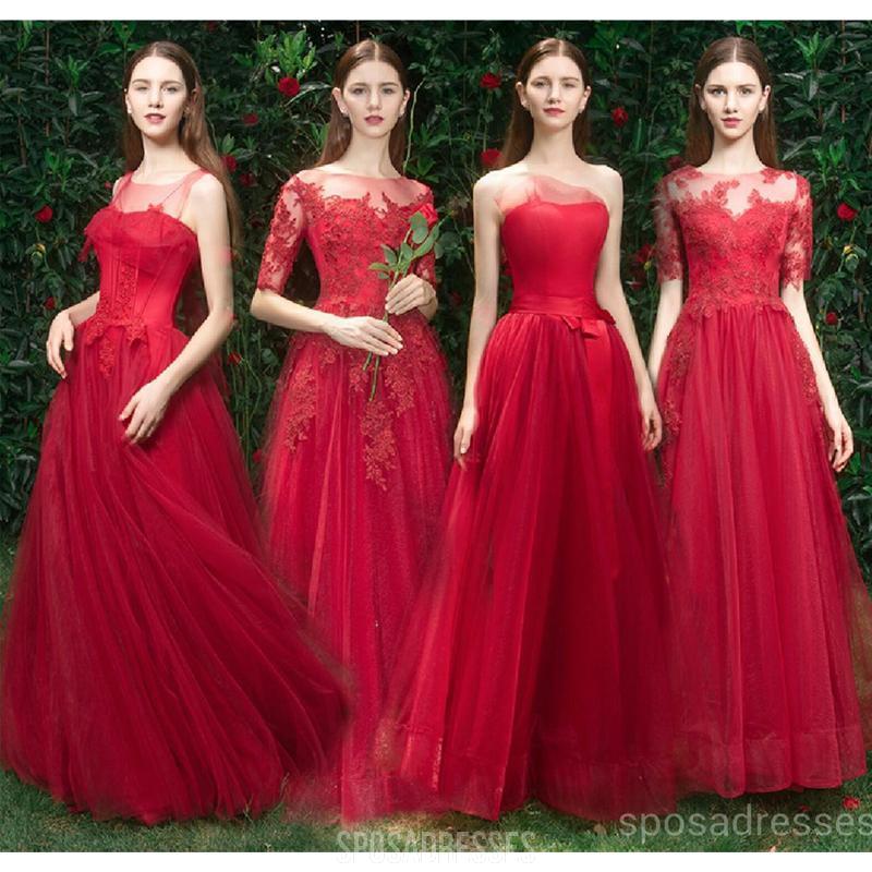 Bright Red Lace Tulle Short Mismatched Bridesmaid Dresses - Elegant & Affordable Wedding Party Attire for Bachelorette, Bridal Shower & Formal Events | Style WG537