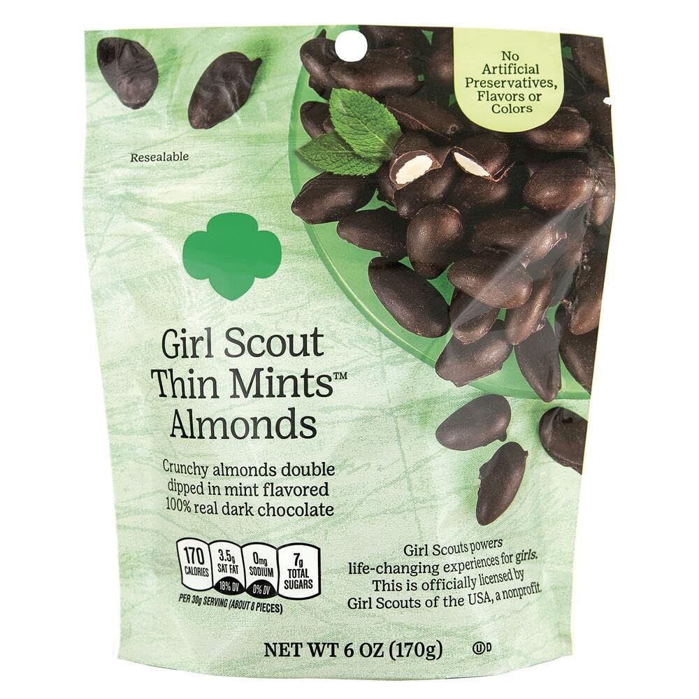 Girl Scout Thin Mints Christmas Cookies Bundle - Almond Cookies (6 oz) & Chocolate Covered Pretzels (7.5 oz) | Holiday Gift, Party Snacks, Office Treats