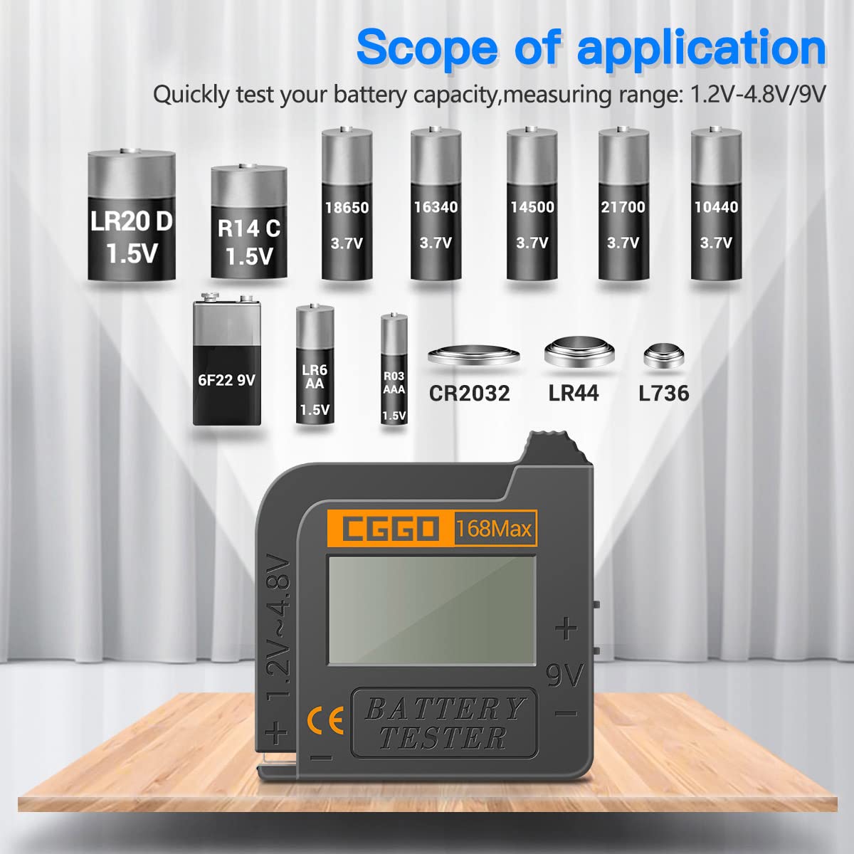 168MAX Universal Digital Battery Tester - AA AAA C D 9V 1.5V Button Cell Battery Checker, Portable Charge Tester (Black) | Perfect for Home, Office & Emergency Kits