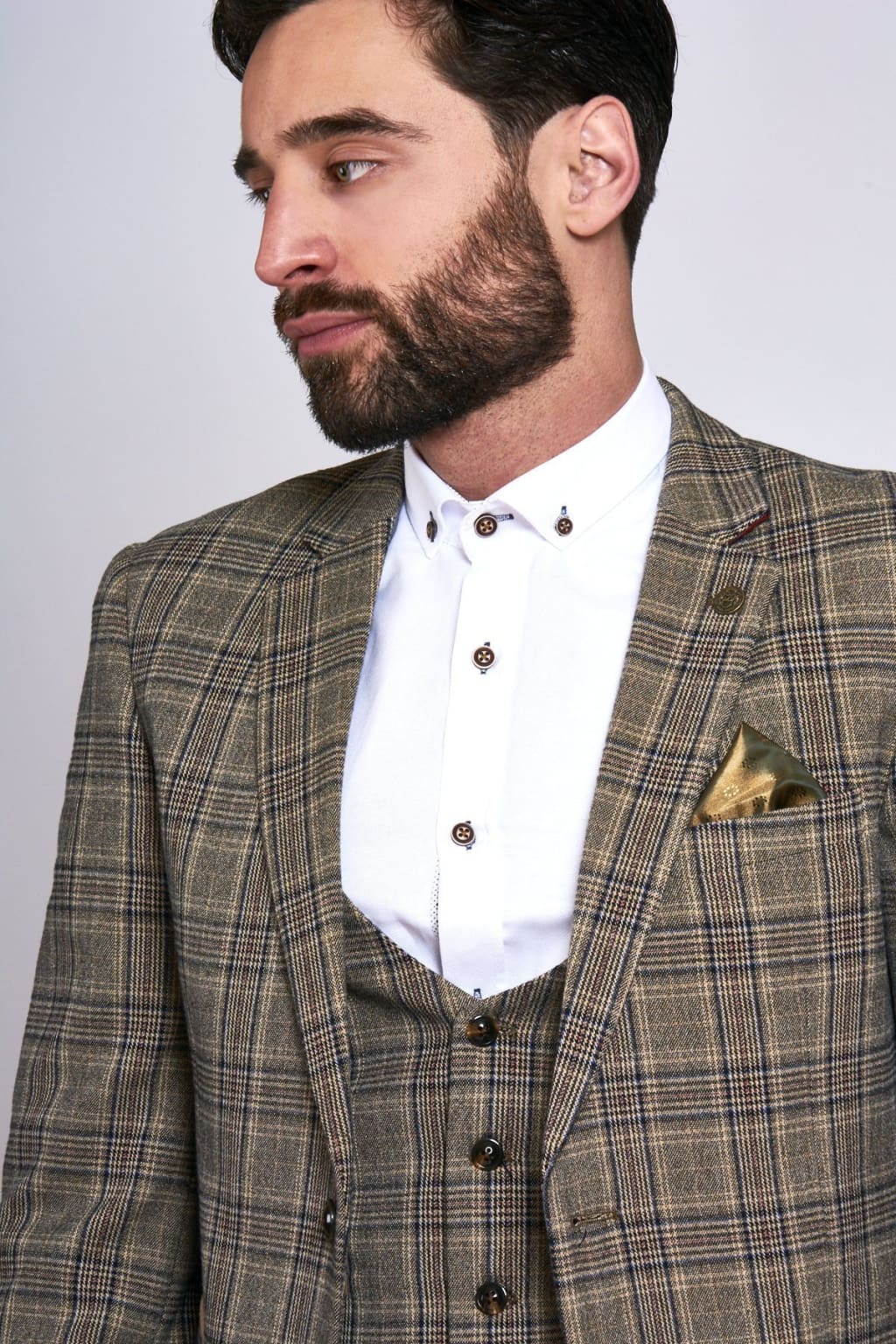 Marc Darcy Enzo Tan Tweed Check Blazer for Men - Classic Slim Fit Wool Blend Jacket - Perfect for Business, Office, and Formal Occasions