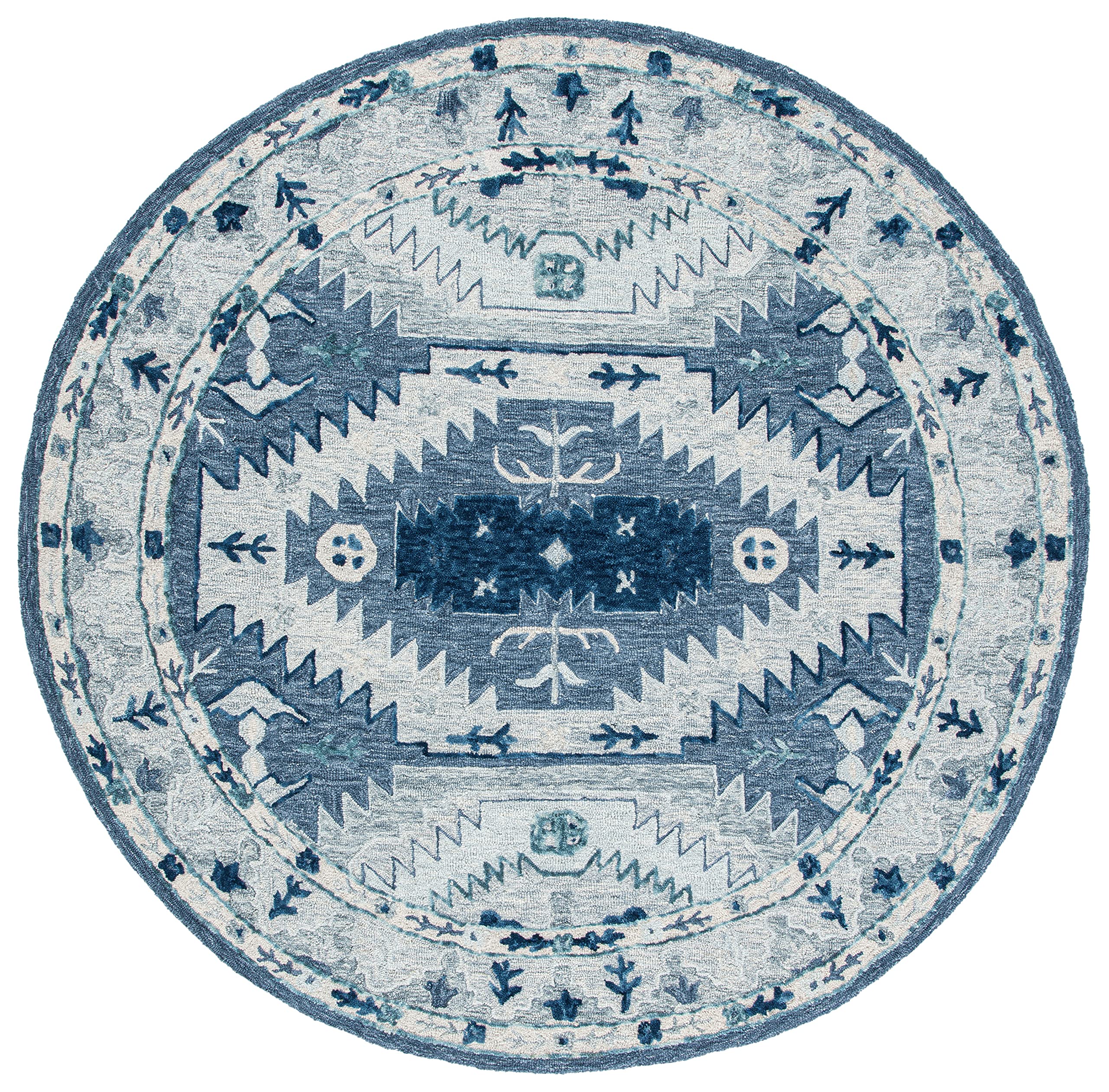SAFAVIEH Capri Collection 7' Round Blue/Grey CPR218M Handmade Premium Wool Area Rug - Perfect for Living Room, Bedroom & Home Decor