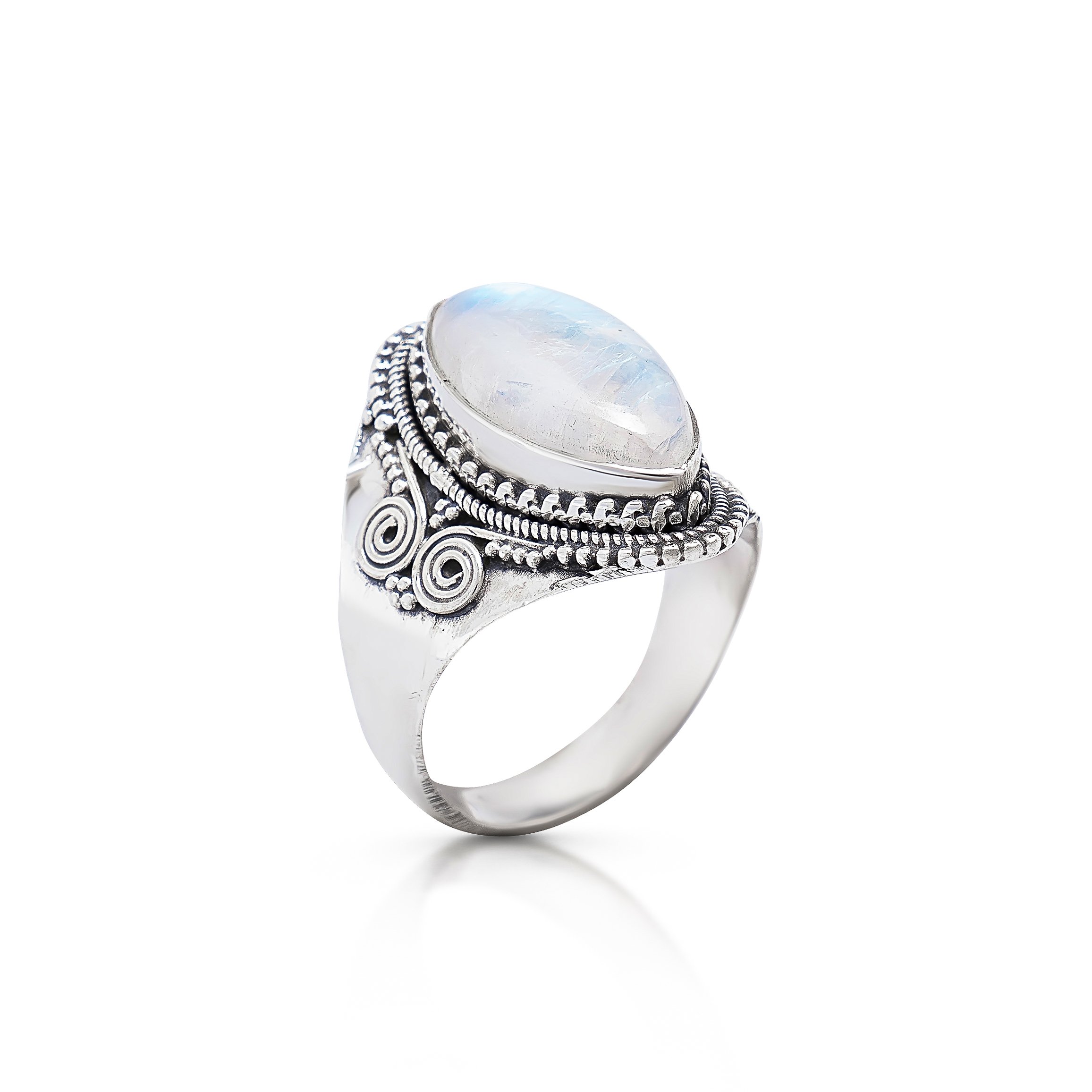925 Sterling Silver Moonstone Ring for Women - Handmade Boho Chic Jewelry with Velvet Gift Box - Size 6-10 - Perfect for Everyday Wear, Gift Giving & Special Occasions