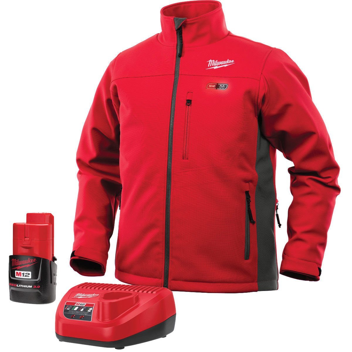 Milwaukee 202-20 Heated Jacket Kit 12V Lithium-ion Battery - Medium Size, Red Color - Perfect for Outdoor Work, Winter Sports & Cold Weather Activities