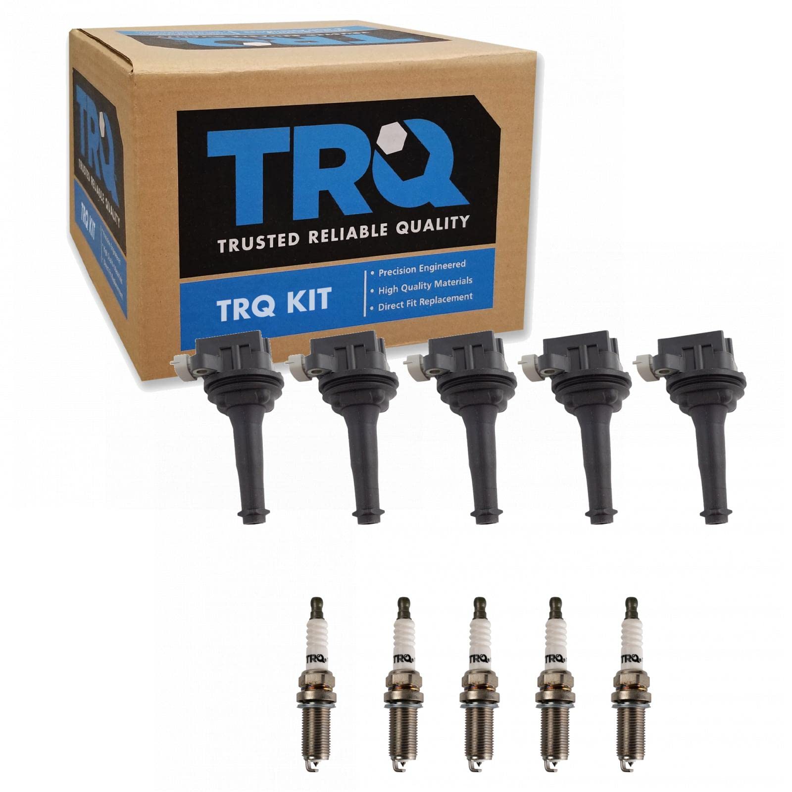 TRQ Ignition Kit with Coil & Spark Plugs for 2004-2016 Volvo S40 S60 S80 V50 V70 XC60 XC70 - Engine Performance Upgrade & Maintenance Replacement