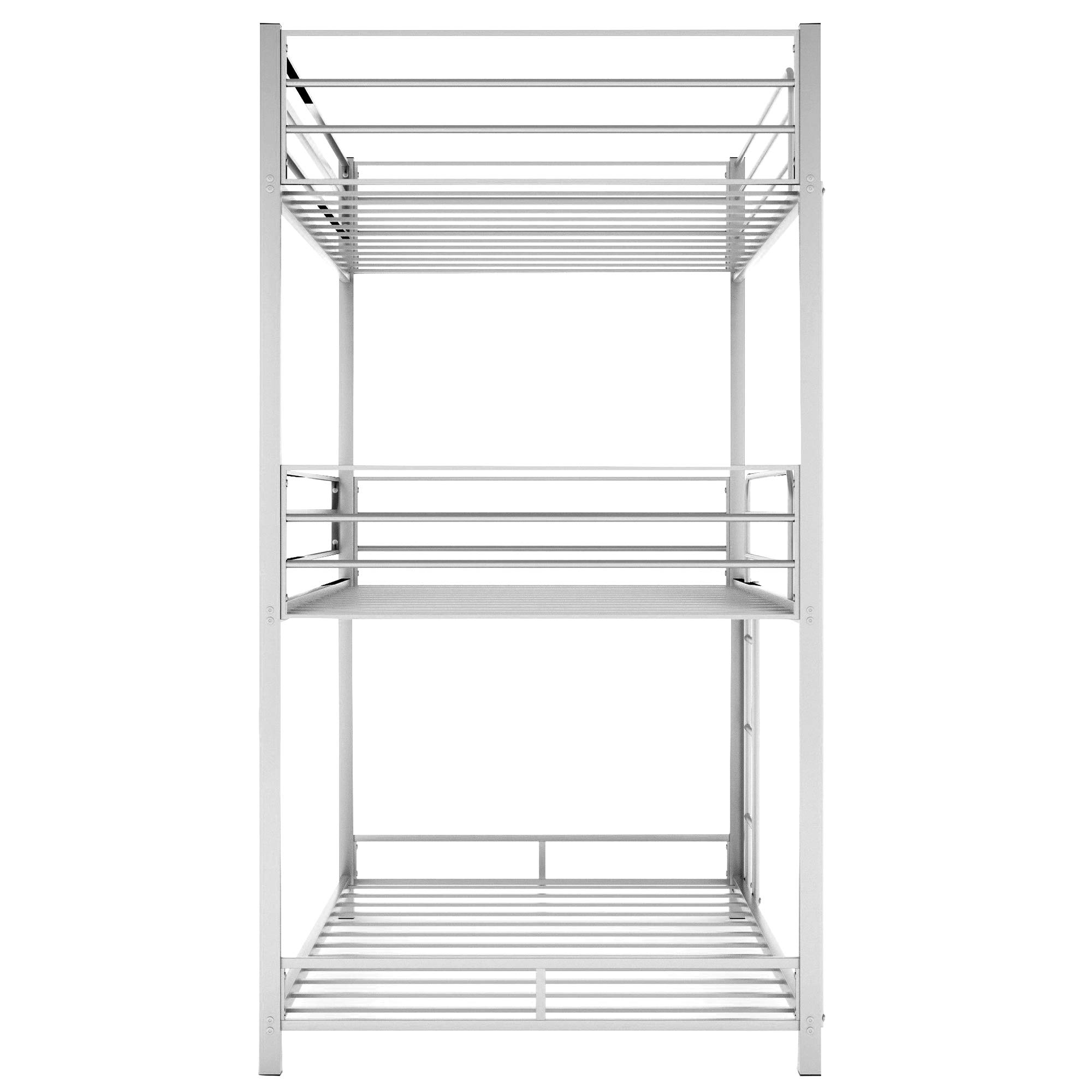 Sturdy Metal Triple Bunk Bed Frame - Twin Over Twin Over Twin with Safety Guardrails & Built-in Ladder for Kids & Teens (Silver) - Perfect for Small Bedrooms, Dormitories & Vacation Homes