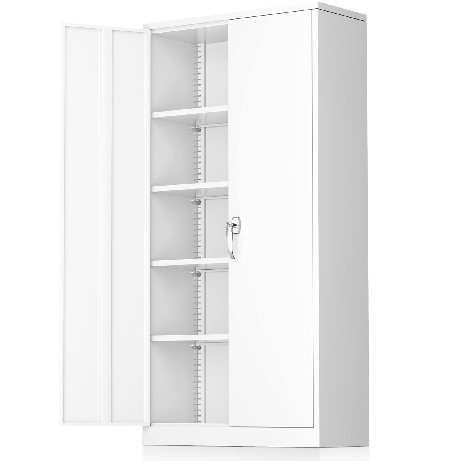 Greenvelly 72-Inch White Metal Storage Cabinet - Heavy Duty Steel Garage Cabinet with Doors & Adjustable Shelves, Anti-Tip Design for Workshop, Garage & Home Organization