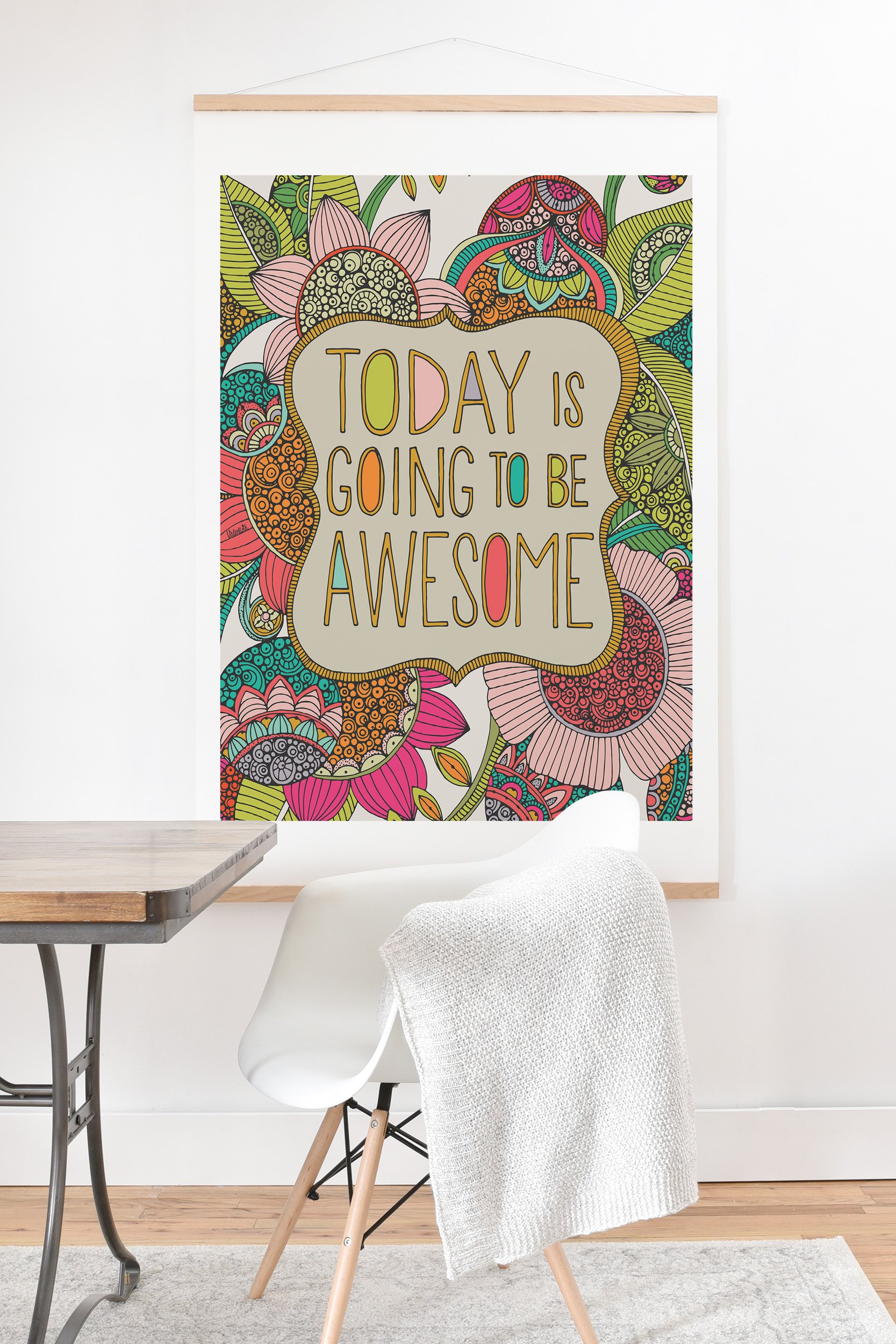 Deny Designs Valentina Ramos 'Today is Going to Be Awesome' 30x40 Inch Wall Art Print with Hanger - Colorful Motivational Home & Office Decor for Living Room, Bedroom or Workspace