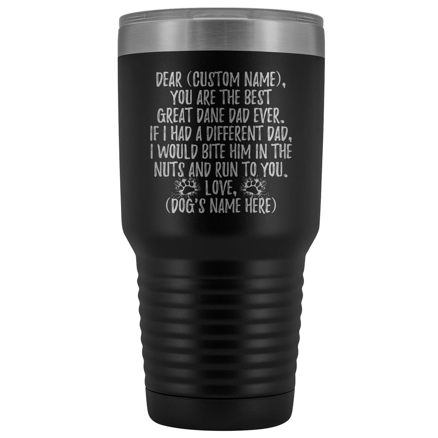 Personalized Great Dane Dog Dad Tumbler 30oz - Stainless Steel Insulated Cup for Dog Lovers - German Mastiff Owner Gift for Men - Black Coffee Mug for Office, Home & Outdoor Use