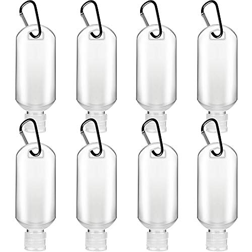 VHOPMORE 8-Pack 2oz Travel-Sized Leakproof Refillable Squeeze Bottles with Keychain Hand Sanitizer Holder - Portable Empty Plastic Containers for Toiletries, Lotion, Shampoo | Perfect for Backpacking, Gym, Air Travel & Daily Essentials