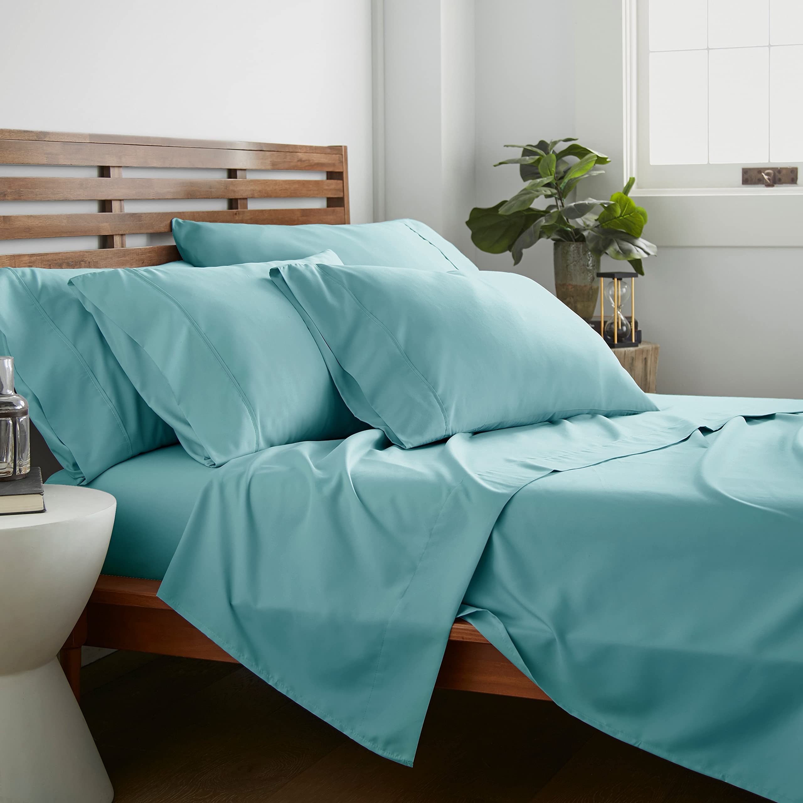 American Home Collection 6-Piece King Size Bed Sheet Set - Ultra Soft Brushed Microfiber, 16 Inch Deep Pocket, Wrinkle & Fade Resistant, Aqua Blue - Perfect for Master Bedroom, Guest Room & Vacation Homes