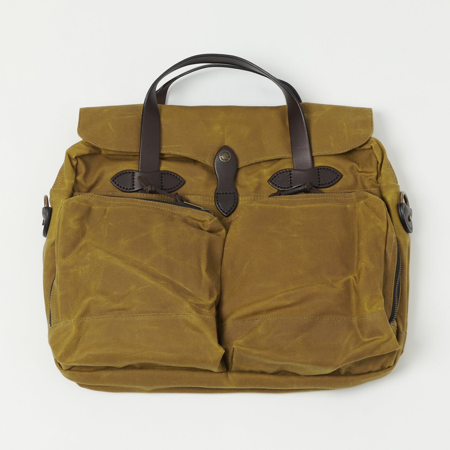 Filson 24 Hour Tin Cloth Briefcase - Durable Dark Tan Leather Messenger Bag for Men & Women - Perfect for Business Travel, Work Commute & Everyday Use