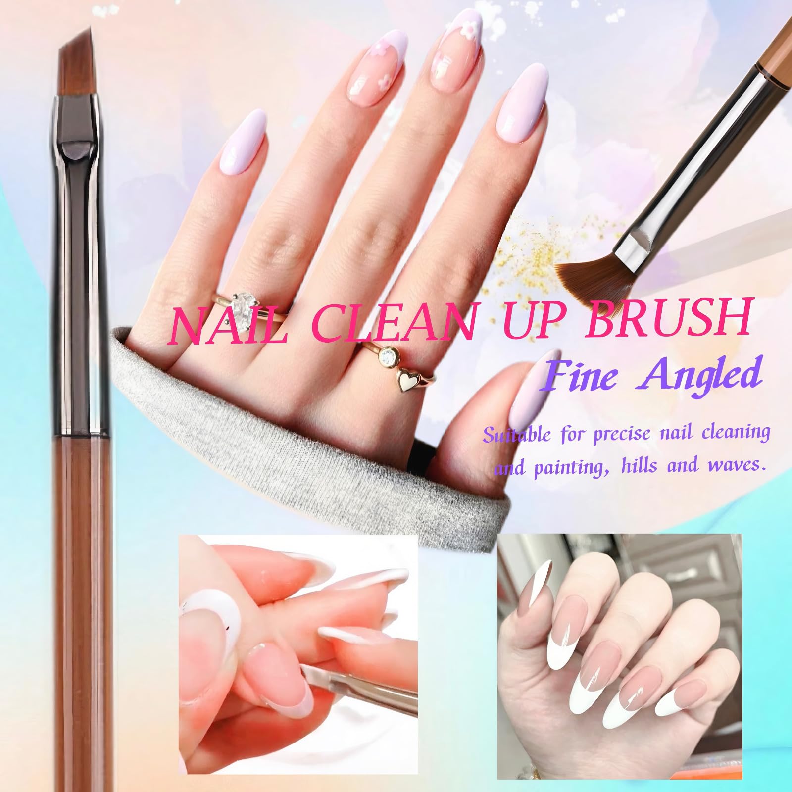 5-Piece Nail Art Liner Brush Set for Gel Polish - Ultra Thin Professional Nail Design Brushes (7/9/11/15/25mm) + 3 Clean Up Brushes for Cuticle Polish Correction - Perfect for DIY Manicure, Salon Nail Art & Gel Extension Application