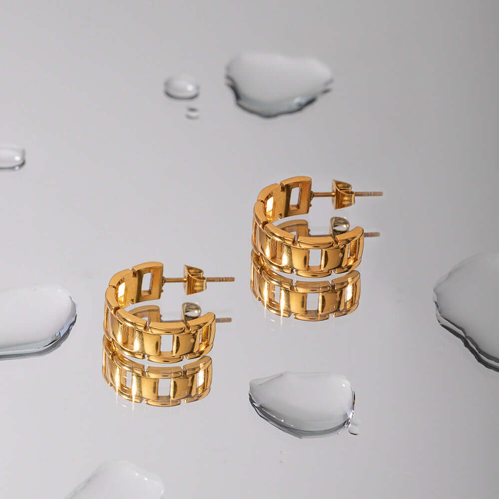 18K Gold Plated C Hoop Earrings for Women - Classic Elegant Watchband Design Jewelry Gift | Perfect for Everyday Wear, Office, Parties & Special Occasions