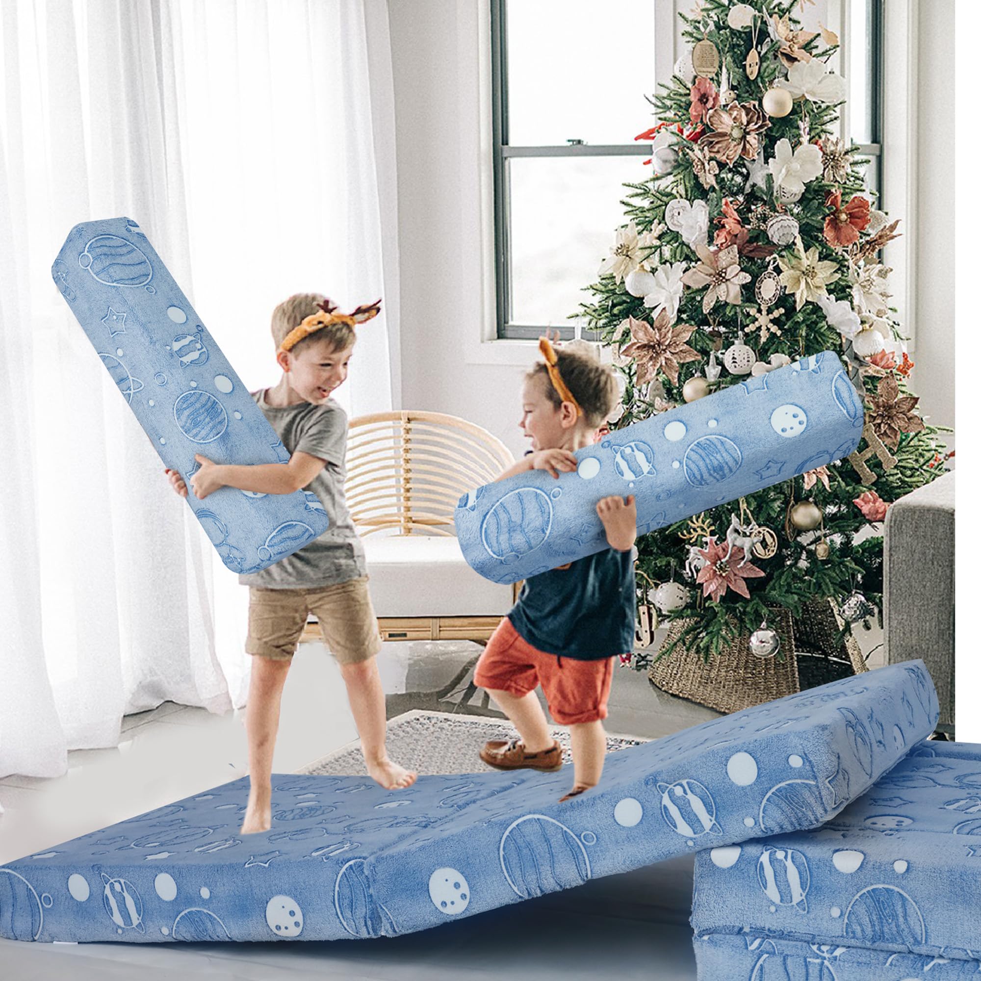 MeMoreCool Kids Couch - 10-Piece Modular Play Sofa for Boys & Girls | Foldable Playroom Furniture | Glow-in-the-Dark Space Theme | Perfect for Playrooms, Bedrooms & Daycare Centers