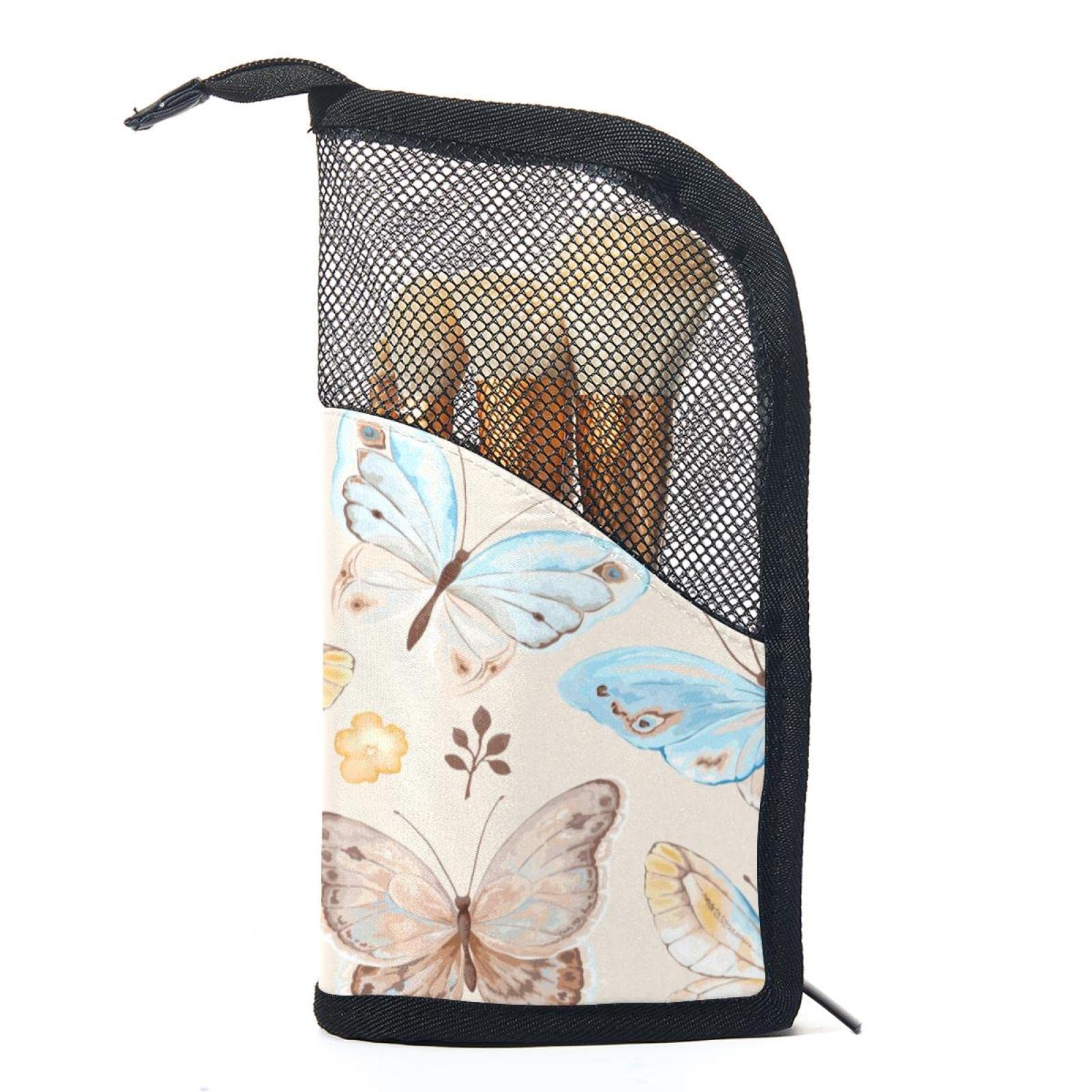 12-Piece Makeup Brush Organizer Bag with Floral Butterfly Design - Portable Cosmetic Brush Holder Case for Travel & Home Storage