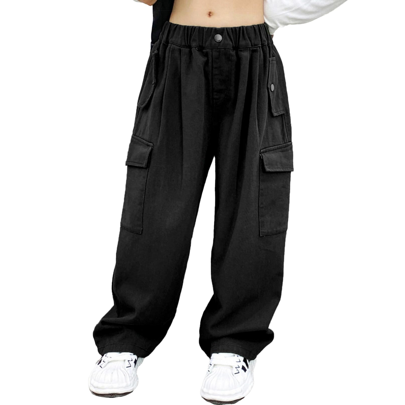 YiZYiF Girls Cargo Jogger Pants - Loose Fit Hip Hop Dance Sweatpants with Pockets for Kids | Summer Casual Streetwear Trousers for School, Play & Outdoor Activities