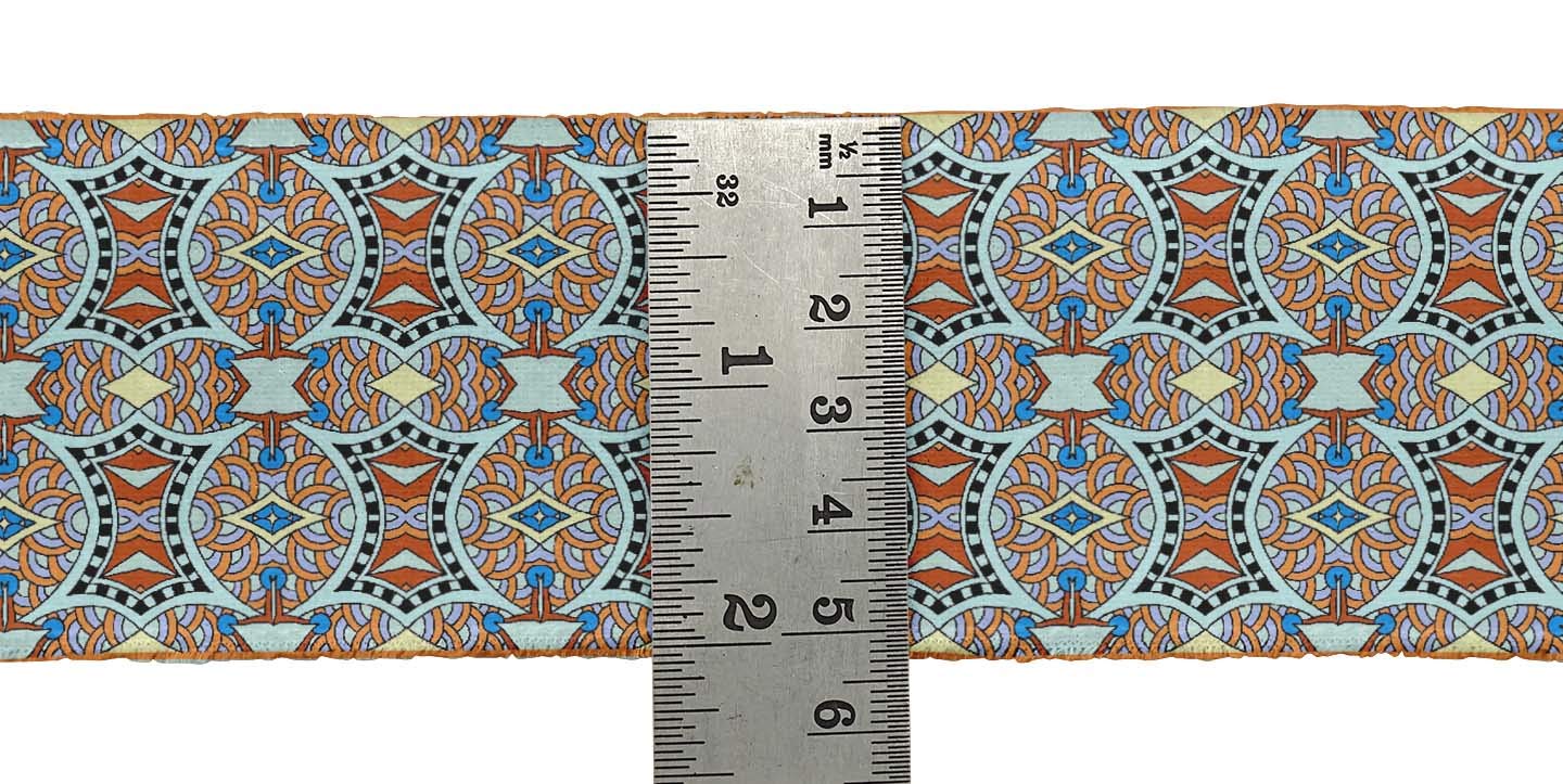 Green Geometric Scale Printed Velvet Trim Tape - 2 Inches Wide x 9 Yards - Decorative Ribbon for Sewing, Crafts & DIY Projects - Perfect for Clothing Edges, Gift Wrapping & Home Decor Accents