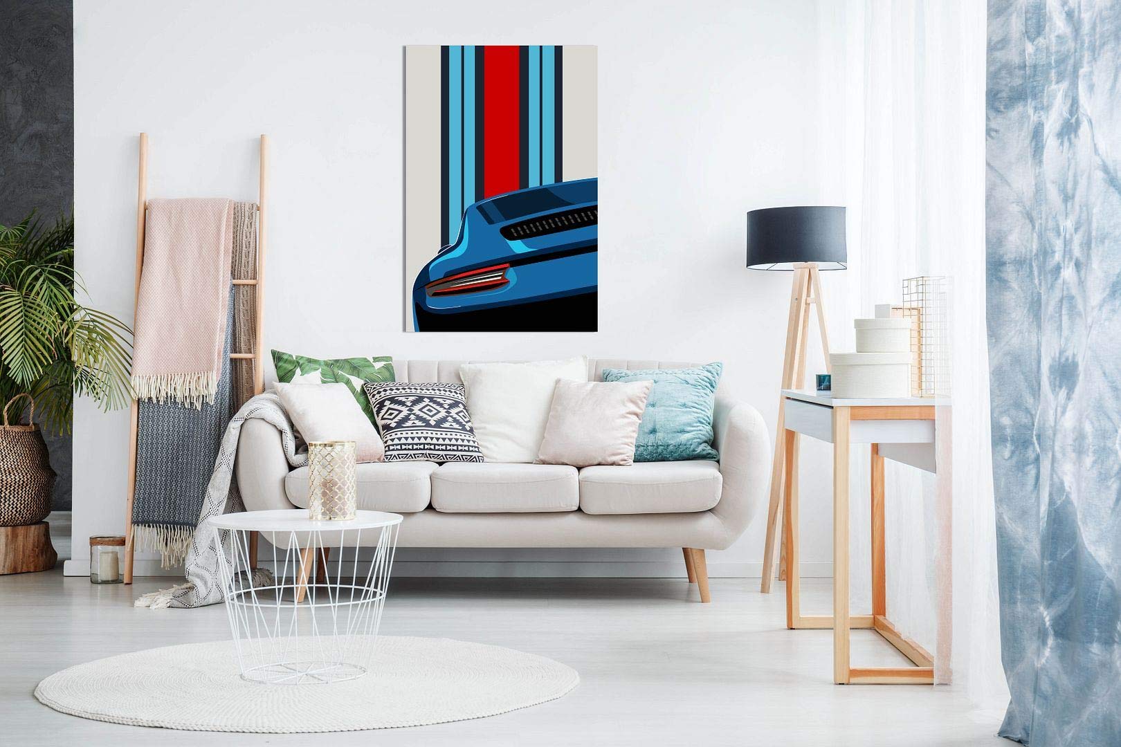 Blue Porsche Pop Art Abstract Canvas Wall Art Print - Modern Garage & Home Decor (24x16 Inches) - Perfect for Man Cave, Office, Living Room & Bedroom Wall Decor