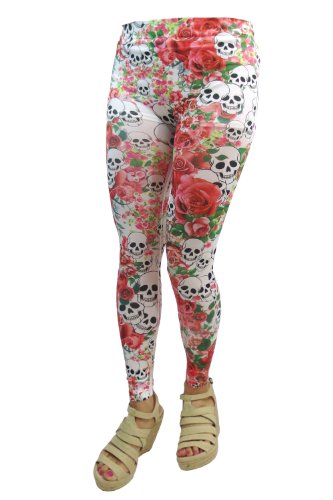 Rockabilly Gothic Skull and Rose Punk Leggings for Women - Edgy Printed Tights for Concerts, Halloween & Alternative Fashion