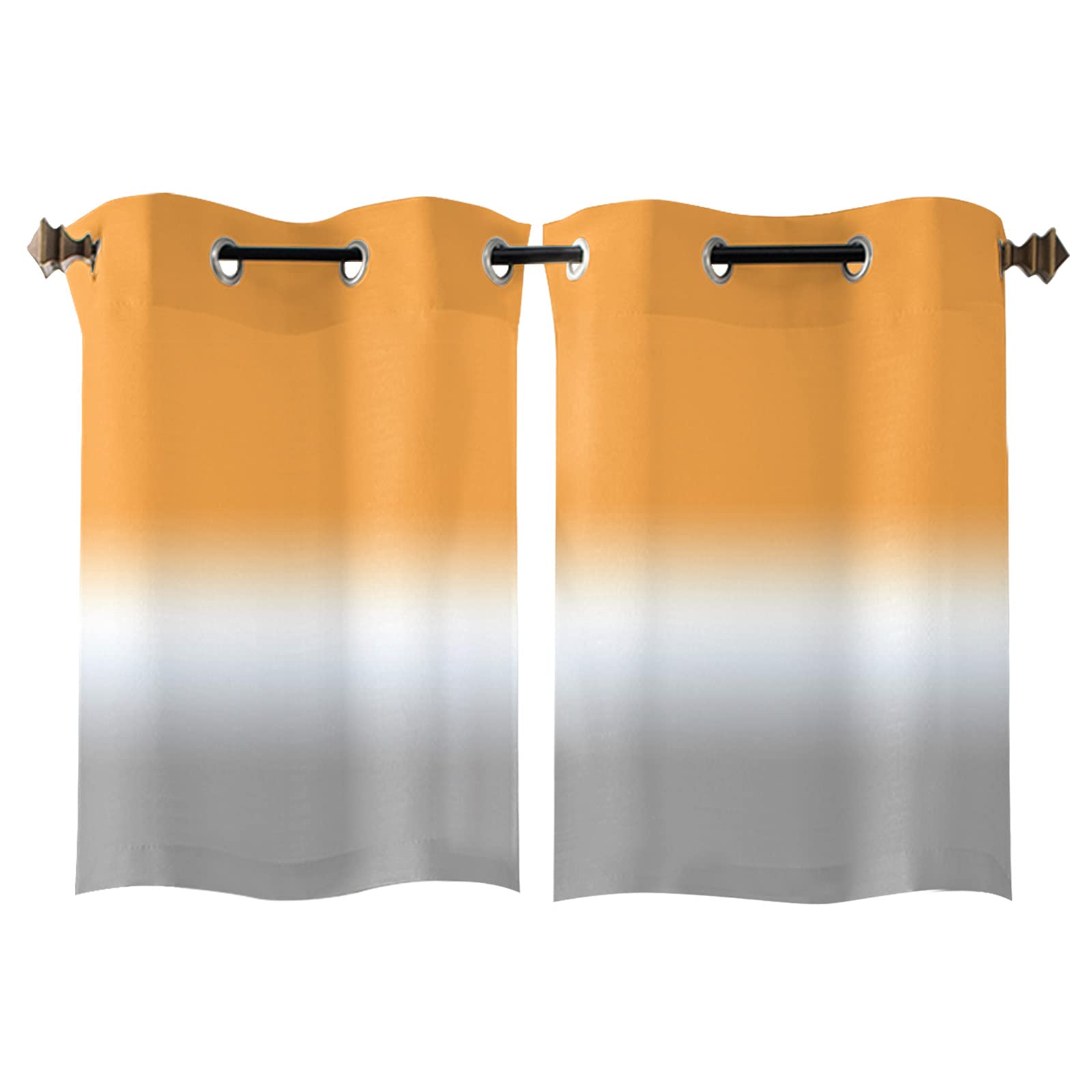 Gradient Orange & White Grayish Sheer Curtains - 2 Panels Kitchen Tier Grommet Window Treatment, 39 Inch Length for Living Room, Bedroom, Patio & Sliding Glass Door - Perfect for Natural Light Filtering & Privacy