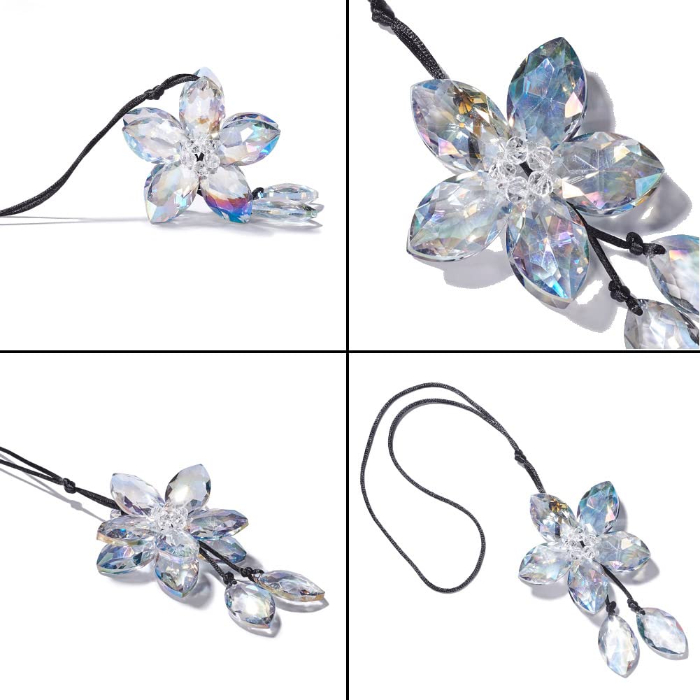 AuMoHall Crystal Flower Car Rear View Mirror Pendant - Lucky Green Hanging Ornament for Car Decor & Protection | Perfect Gift for Drivers, Birthday, Christmas & New Year | Enhance Your Vehicle's Style & Safety