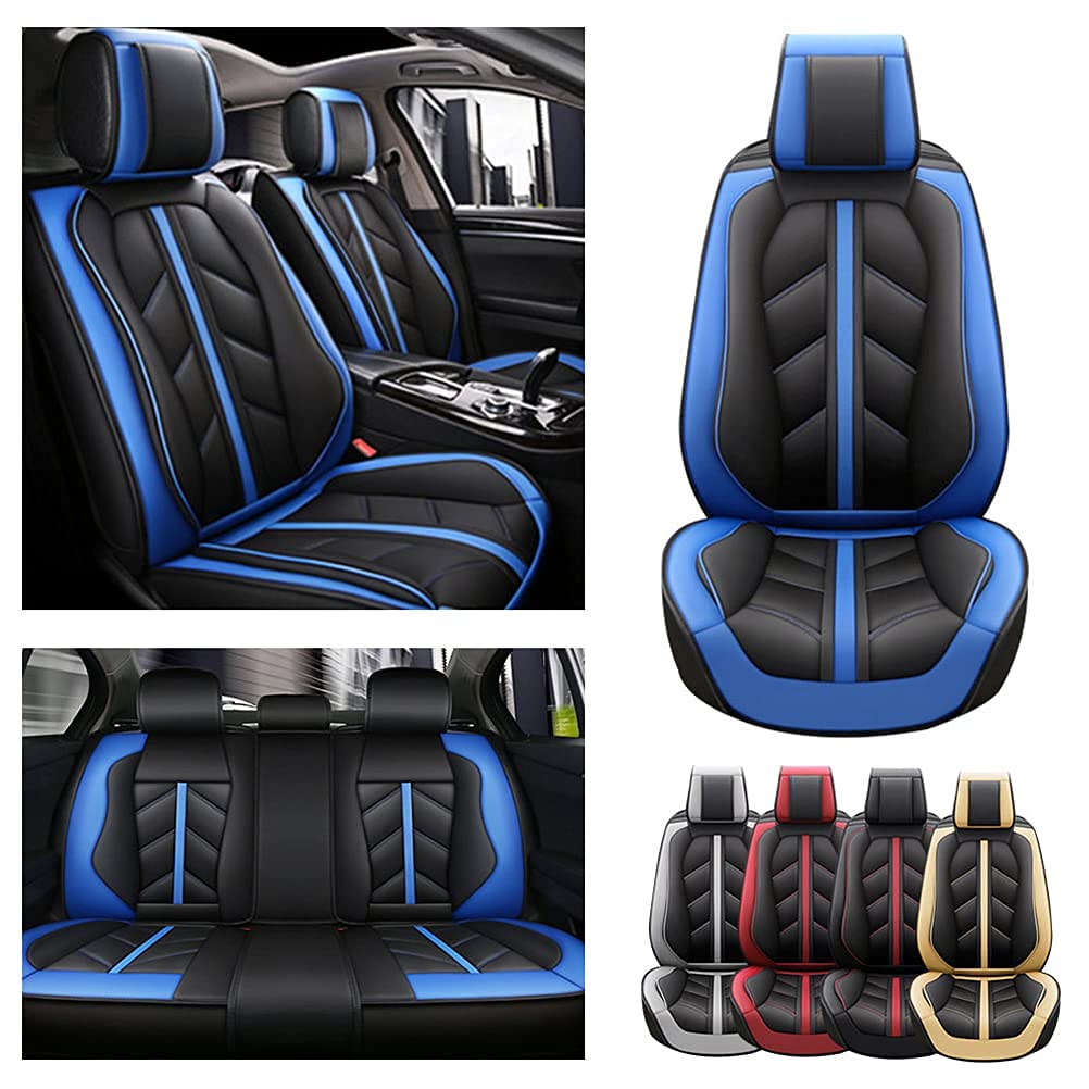 Premium Front & Rear Seat Covers for GMC Yukon XL - Luxury PU Leather, Sporty Design, Breathable & Comfortable (Blue & Black) | Perfect for Road Trips, Daily Commutes & Family Protection