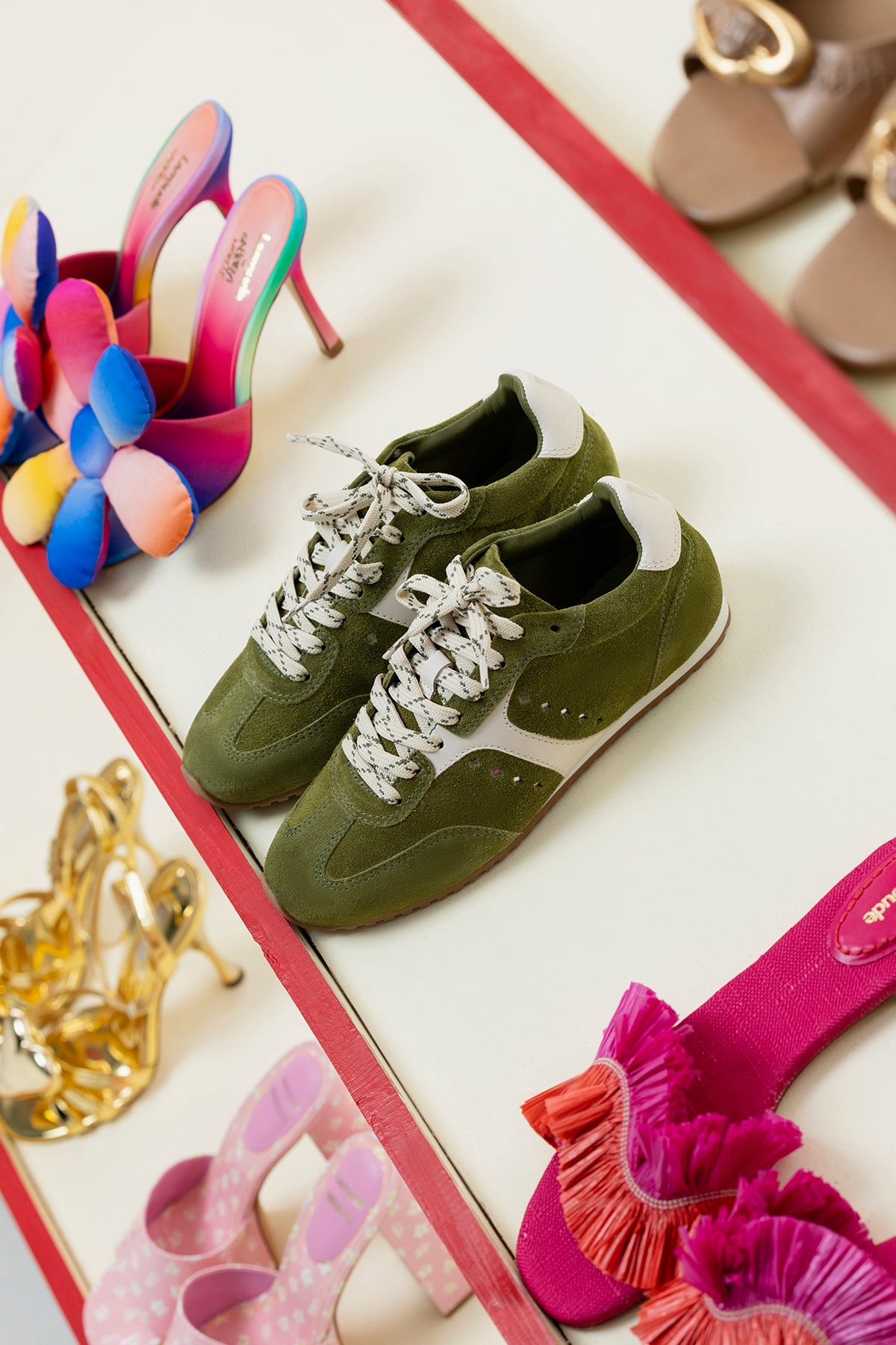 Stella Sneakers for Women - Seaweed Suede & Ivory Leather Casual Shoes | Comfortable Walking & Everyday Wear | Perfect for Work, Travel & Outfits