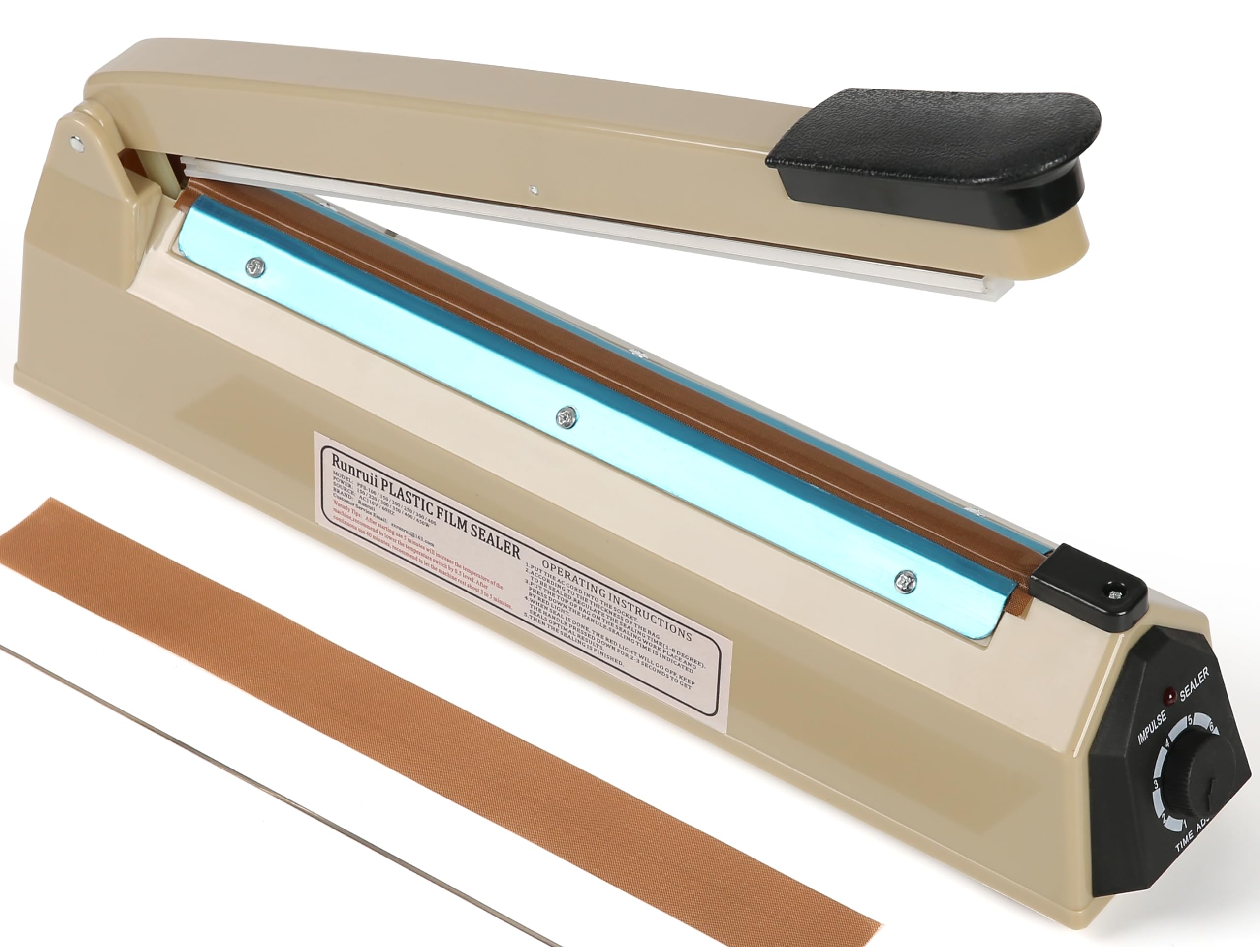 12 Inch Impulse Heat Sealer Machine for Plastic Bags - PE/PP Bag Sealing Tool with Replacement Kit (Beige) | Perfect for Food Packaging, Retail Stores & Warehouse Sealing Operations