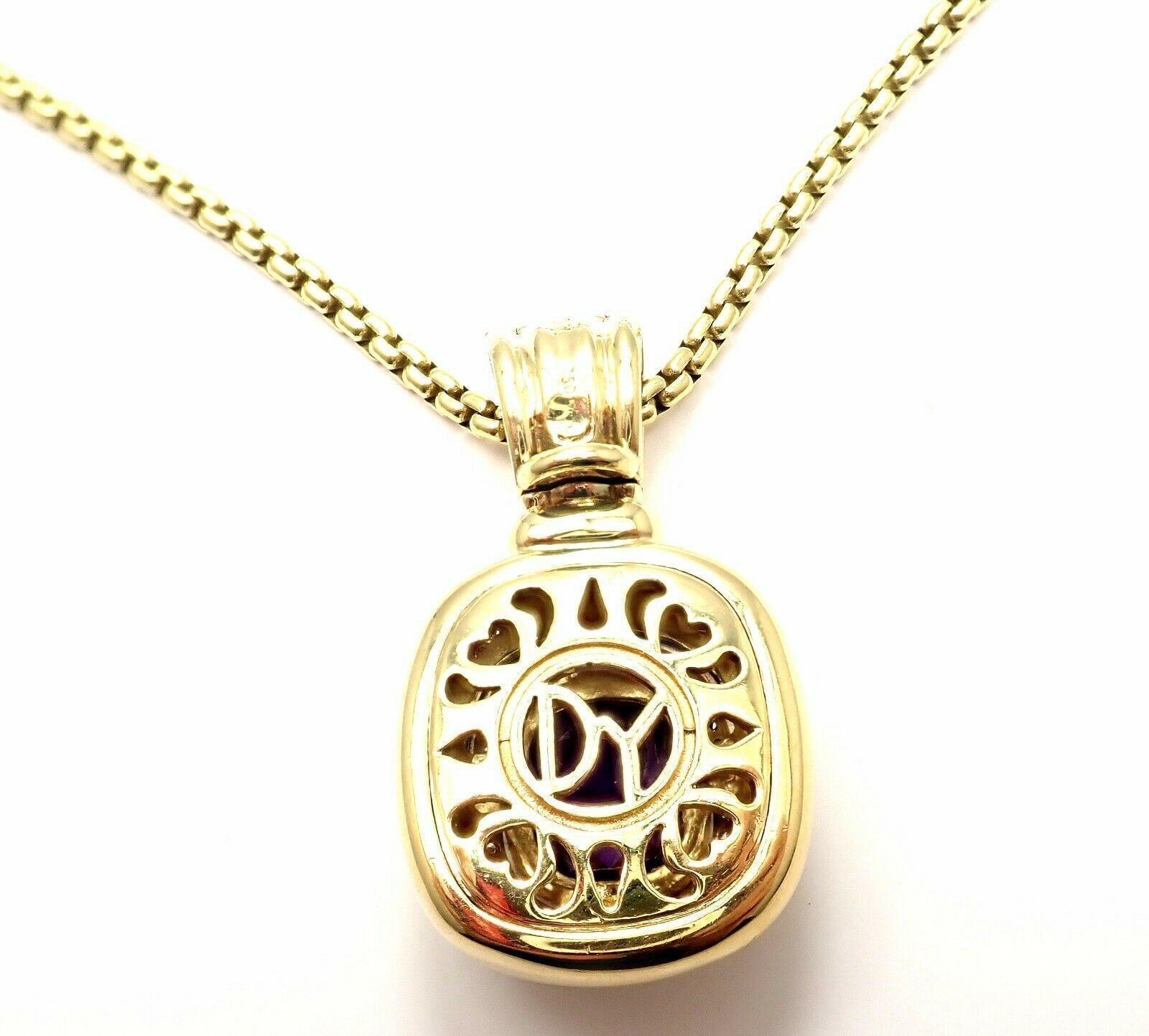 David Yurman 18K Yellow Gold Cable Necklace with Amethyst and Diamonds - Elegant Large Pendant for Women, Perfect for Weddings, Parties & Special Occasions
