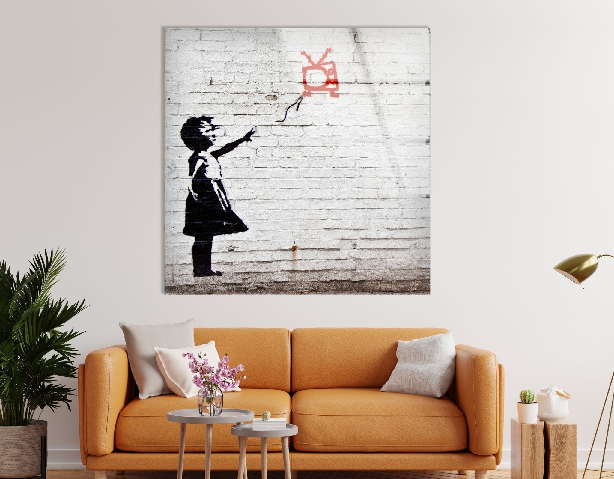 Banksy Kite Girl Glass Wall Art - Stunning Home Decor for Living Room, Bedroom & Office - Modern Framed Glass Print for Urban Art Lovers
