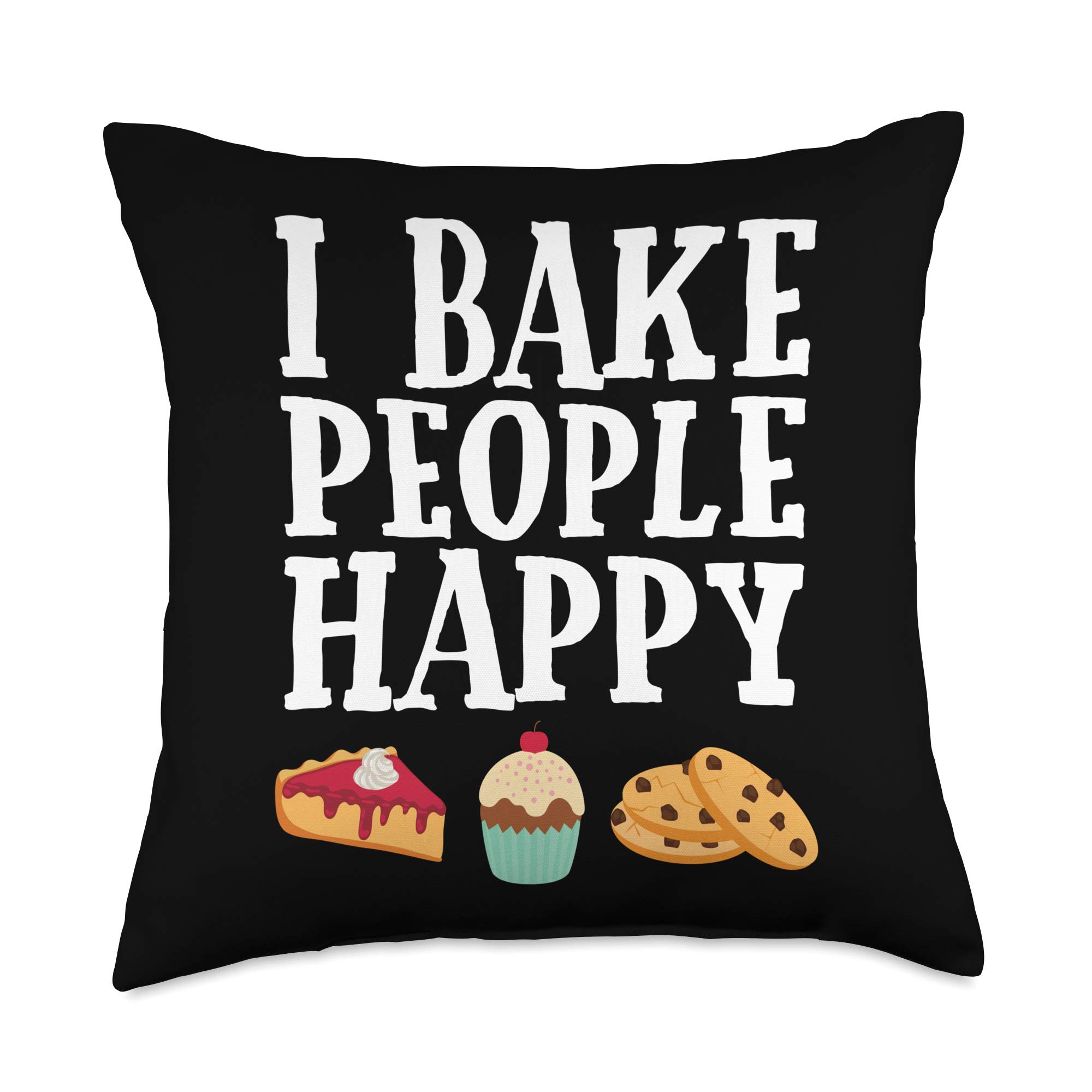 Funny Dessert Baker Purple Throw Pillow 18x18 - I Bake People Happy Quote - Multicolor Decorative Cushion for Living Room, Bedroom & Kitchen Decor