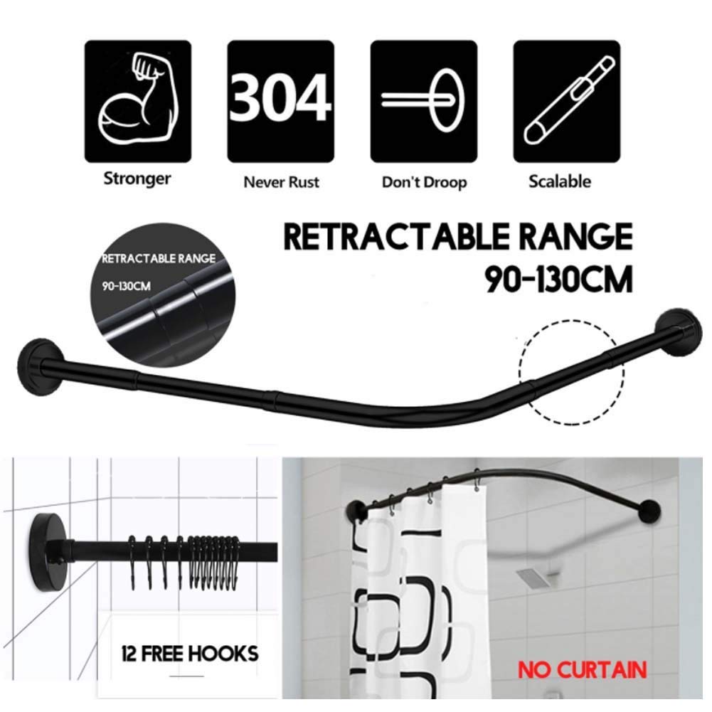 Adjustable L-Shaped Stainless Steel Shower Curtain Rod - No Drilling Corner Shower Rail for Bathroom (70-95×120-165cm) - Perfect for Small Spaces & Corner Showers