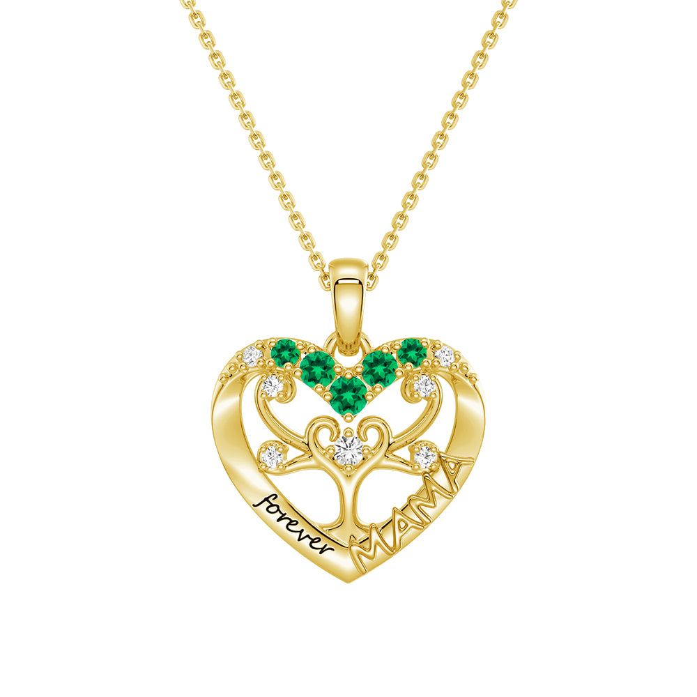 Custom Birthstone Heart Tree Necklace - Personalized Forever MAMA Pendant Jewelry for Women, Mothers, Grandmothers | Gift for Birthday, Mother's Day, Anniversary & Special Occasions