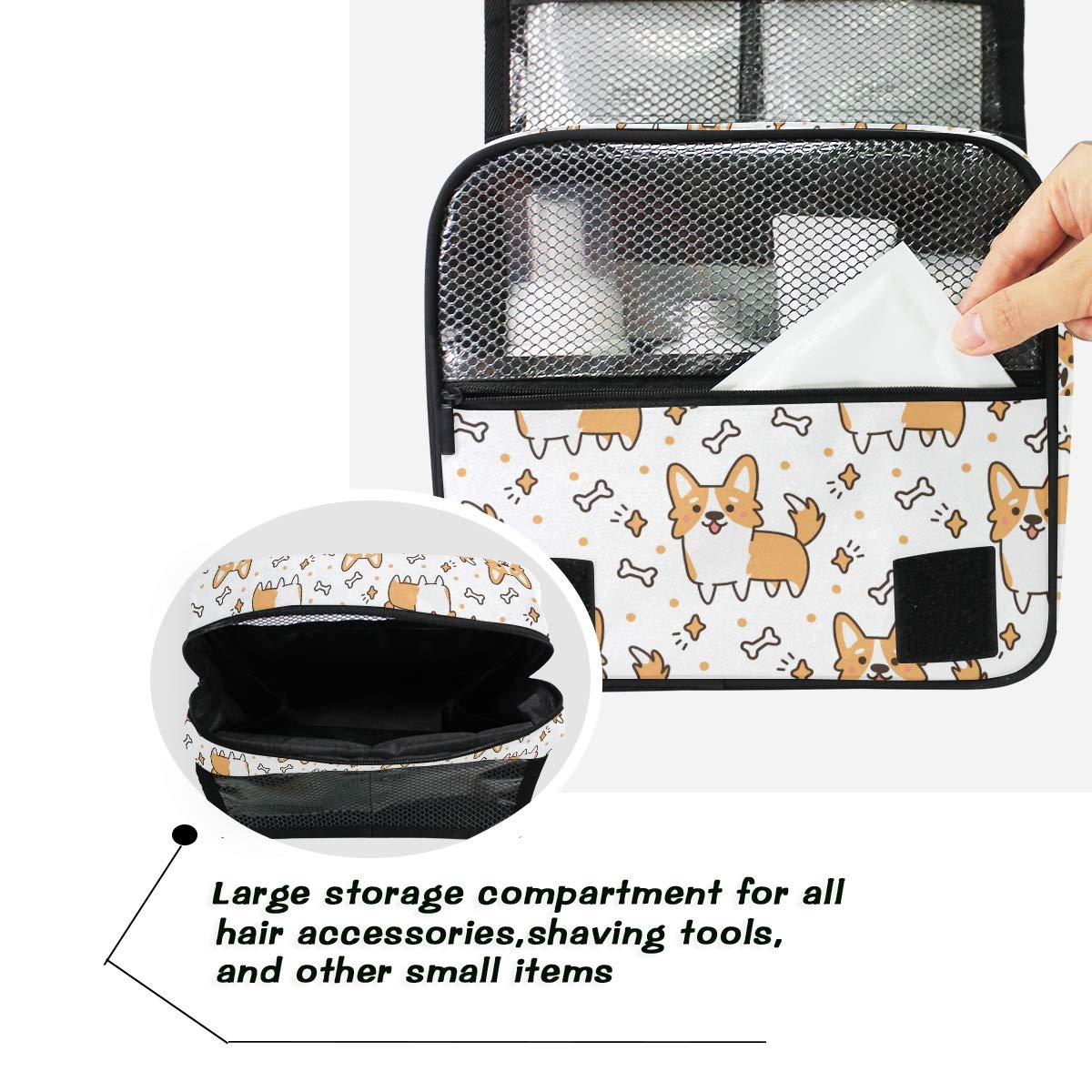 Cute Corgi Dog Hanging Toiletry Bag for Women - Travel Cosmetic Organizer with Sturdy Hook, Portable Makeup Pouch for Bathroom & Vacation - Perfect for Camping, Gym, and College Dorm Essentials