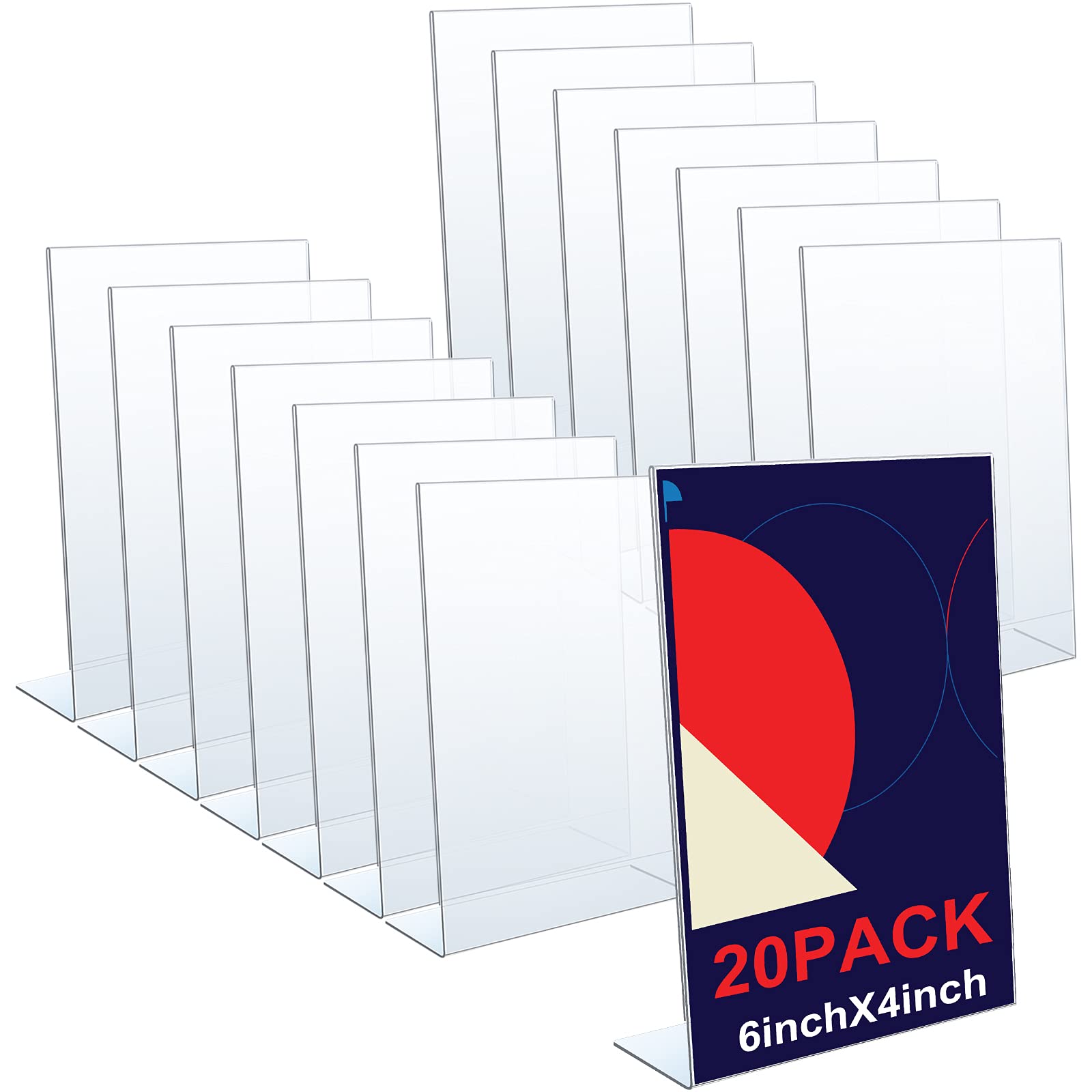20 Pack 4x6 Inch Clear Acrylic Tabletop Sign Holders - Slanted Menu & Flyer Display Stand for Restaurants, Hotels, Stores & Office Use - Perfect for Tabletop Menus, Promotions & Information Displays
