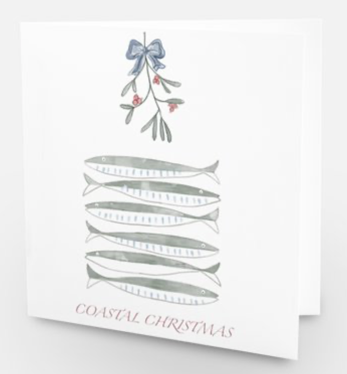 Coastal Sardine Christmas Holiday Cards - Pack of 5 Greeting Cards for Festive Season, Holiday Wishes & Home Decor