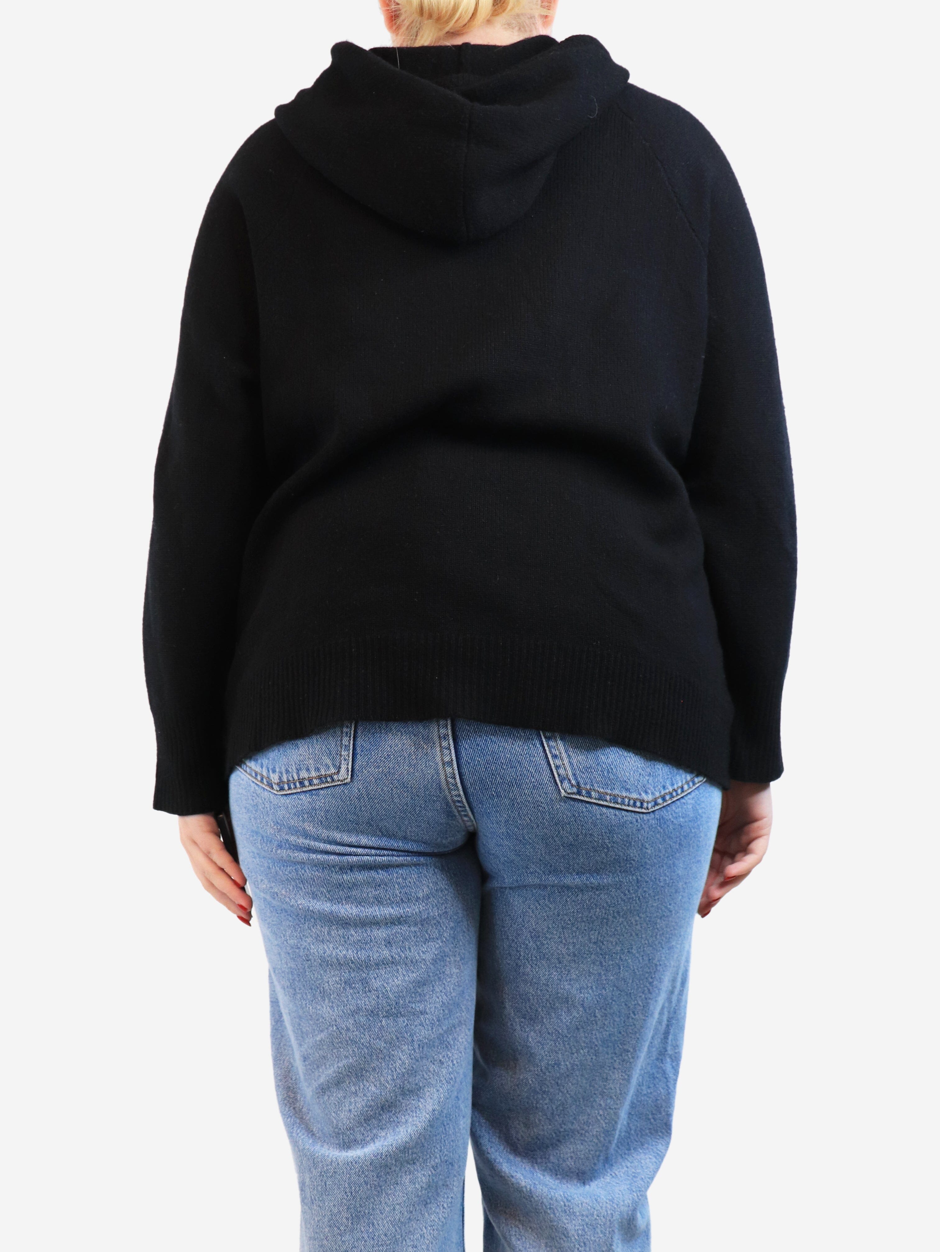 Black Hooded Knit Jumper - Size L for Women | Cozy Winter Pullover for Casual Outfits & Outdoor Activities