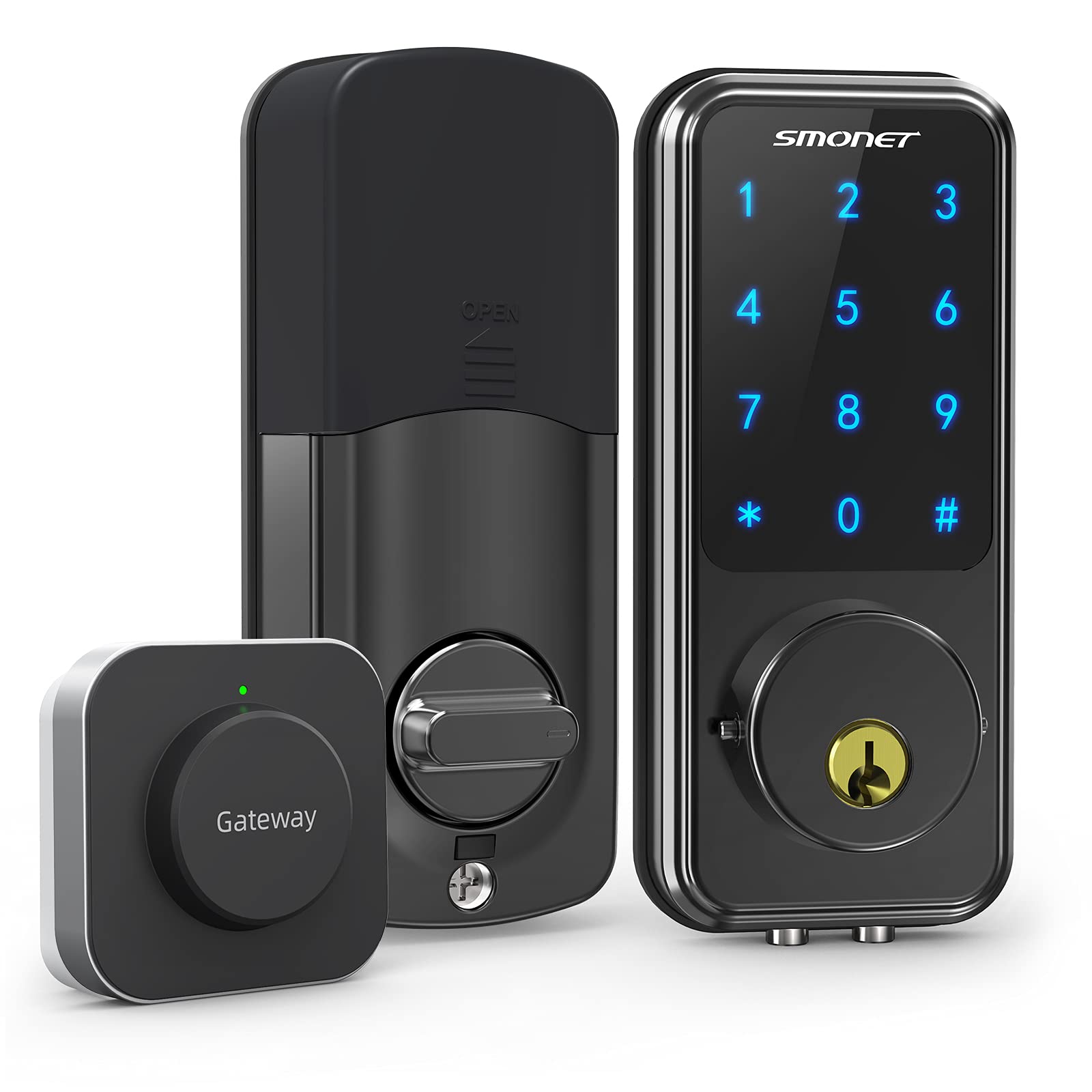 SMONET WiFi Smart Door Lock - Keyless Entry, Digital Keypad, Bluetooth, Touchscreen, Auto Lock, Works with Alexa & Gateway Hub | Secure Your Home with Smart Technology | Ideal for Apartments, Vacation Rentals & Smart Homes