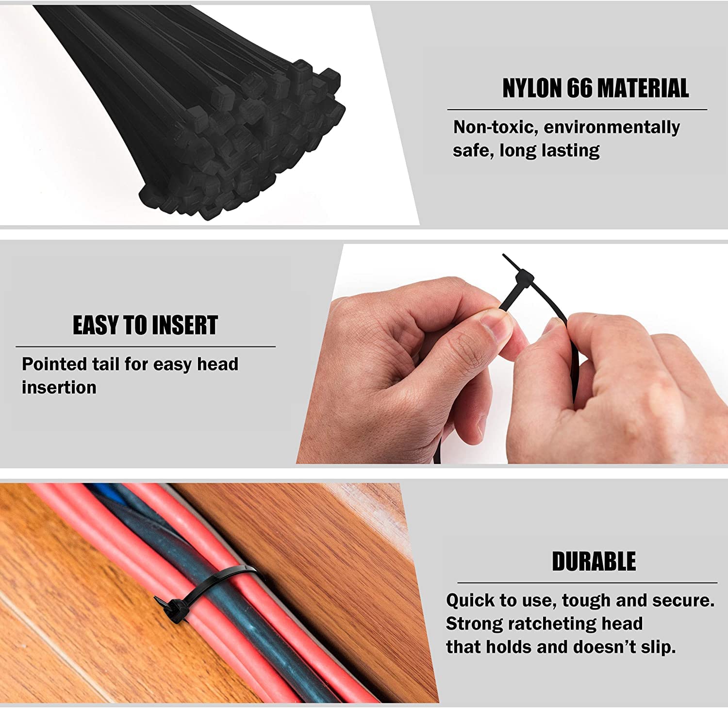 Heyiarbeit 100pcs 4-Inch Heavy Duty Self-Locking Nylon Cable Ties (2.5x100mm, Black) - Secure Wires, Cables & Bundles for Indoor/Outdoor Use - Perfect for Home Organization, Office Wiring & DIY Projects