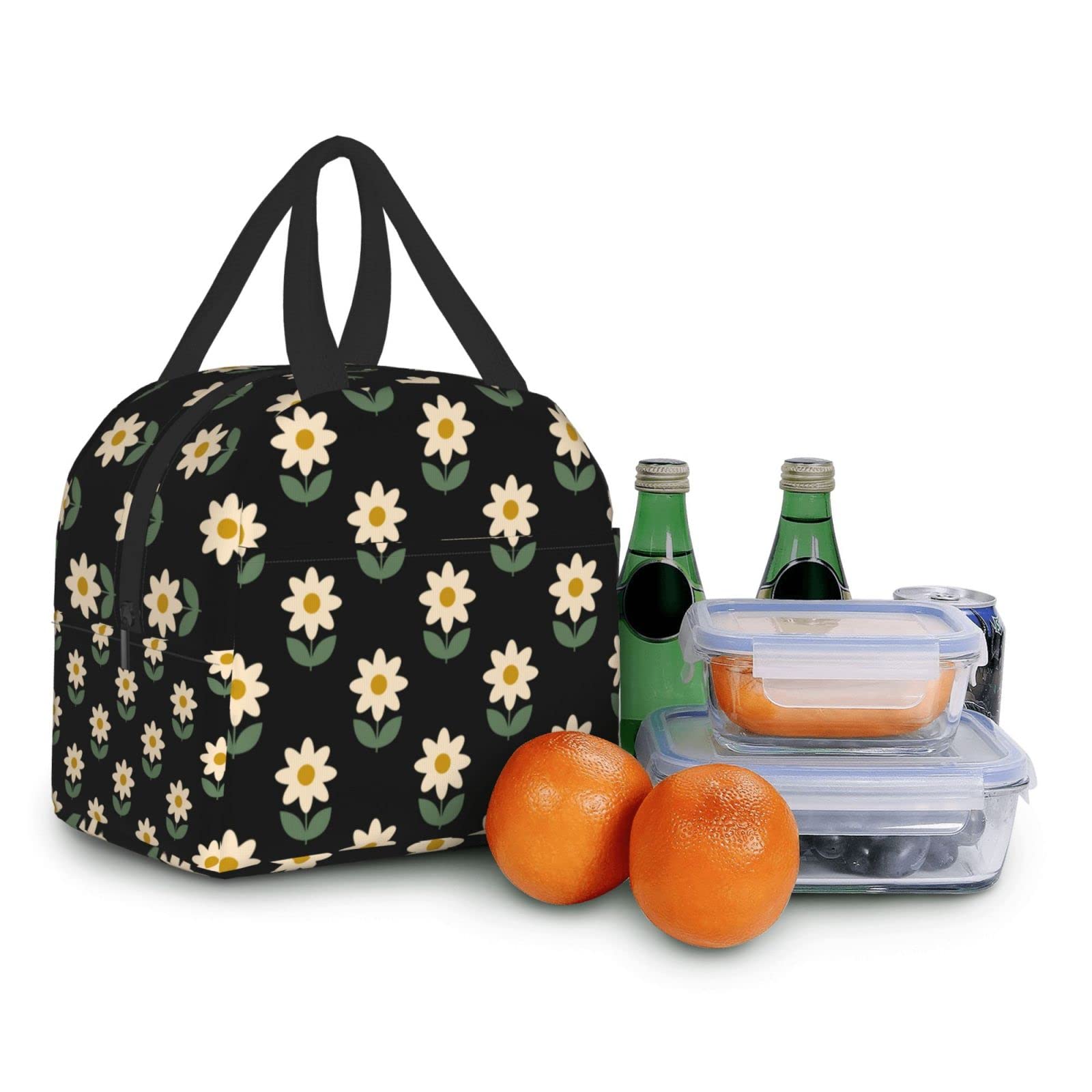 Flower Print Insulated Lunch Box - Reusable & Leak-Proof Lunch Bag for Men & Women - Portable Meal Container for Work, Travel, Picnic & Outdoor Activities