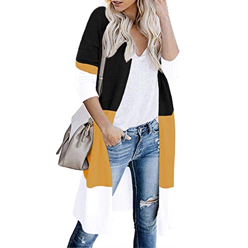 Women's Lightweight Open Front Cardigan Sweater - Colorblock Long Sleeve Loose Knit Pullover for Casual Wear & Layering