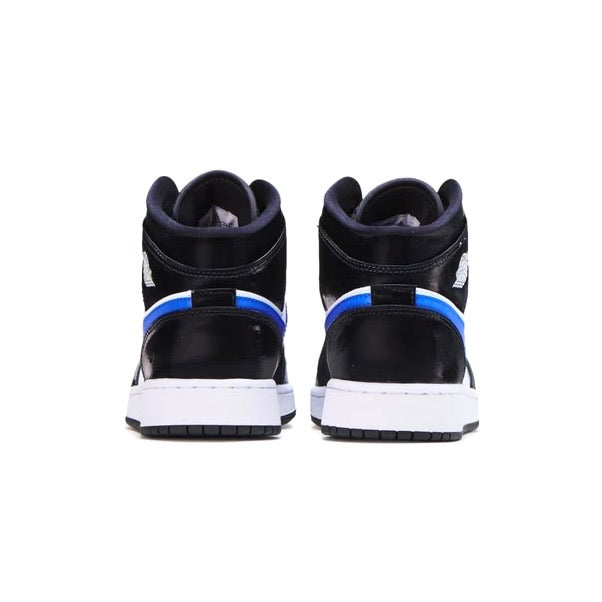 Air Jordan 1 Mid GS Sneakers - Black/Racer Blue/Orange/White Basketball Shoes for Women & Girls - Perfect for Casual Wear, Street Style & Court Performance