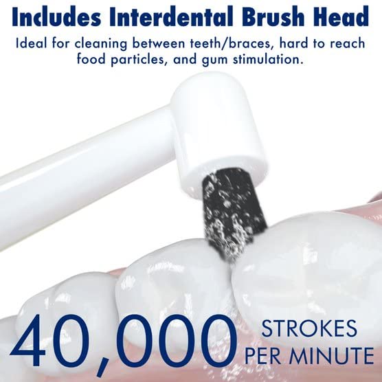 Solo Rechargeable Electric Toothbrush with 10 Brush Heads & Interdental Cleaner - Charcoal Bristles, 3 Modes, Smart Timer, 2-Month Battery Life - Perfect for Travel & Daily Oral Care (White)