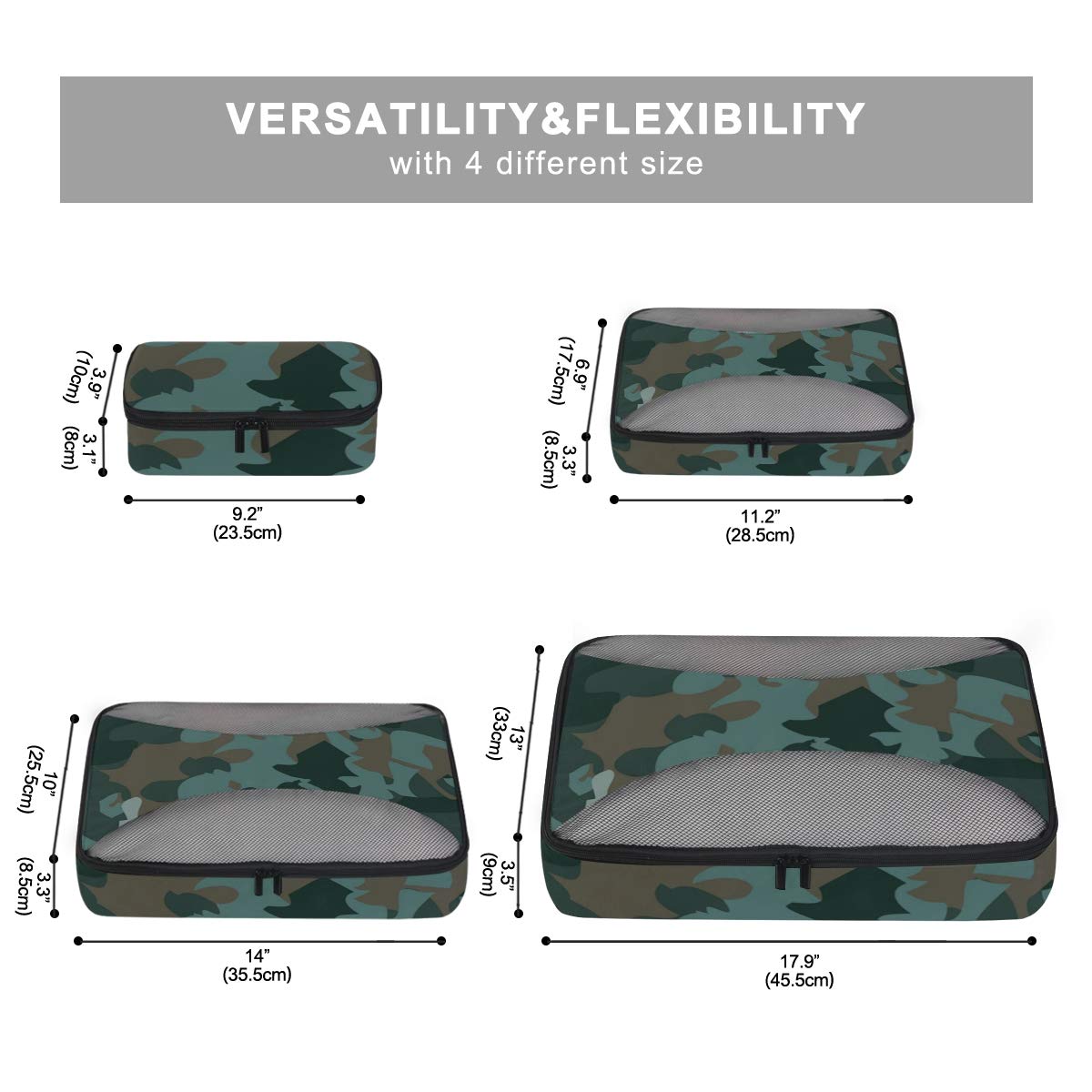 4-Piece Blue Military Camo Packing Cubes Set - Travel Luggage Organizers for Suitcases & Backpacks - Perfect for Camping, Business Trips & Vacation Packing